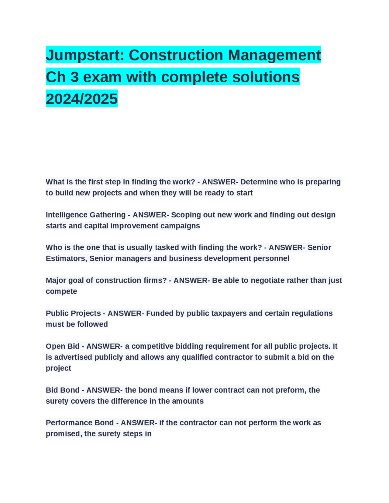 Jumpstart_ Construction Management Ch 3 exam with complete solutions ...