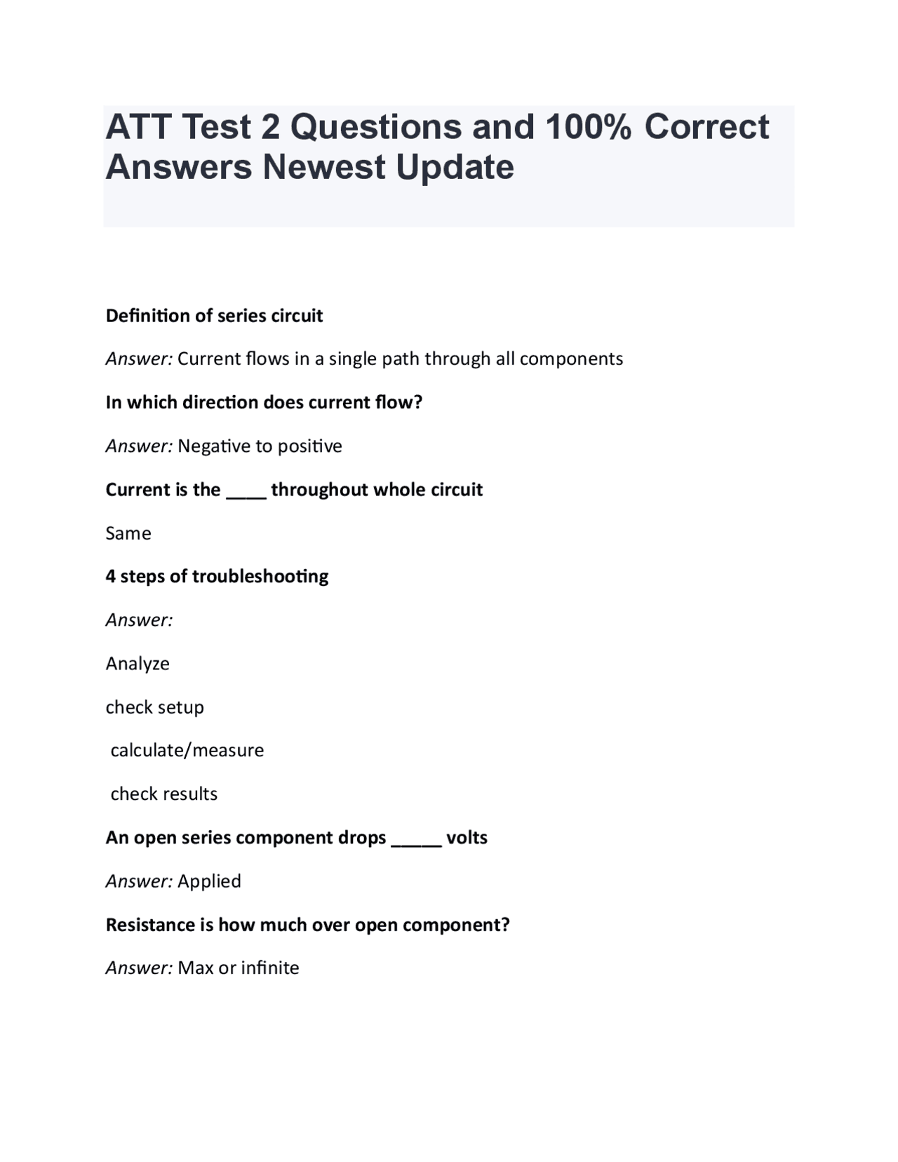 ATT Test 2 Questions and 100% Correct Answers Newest Update | Exams ...