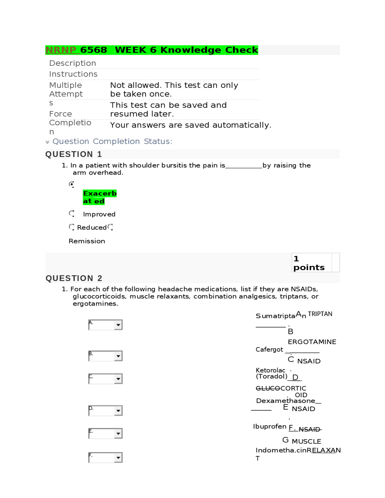 NRNP 6568 Week 6 Quiz - Knowledge Check - 10 out of 10 Points | Exams ...