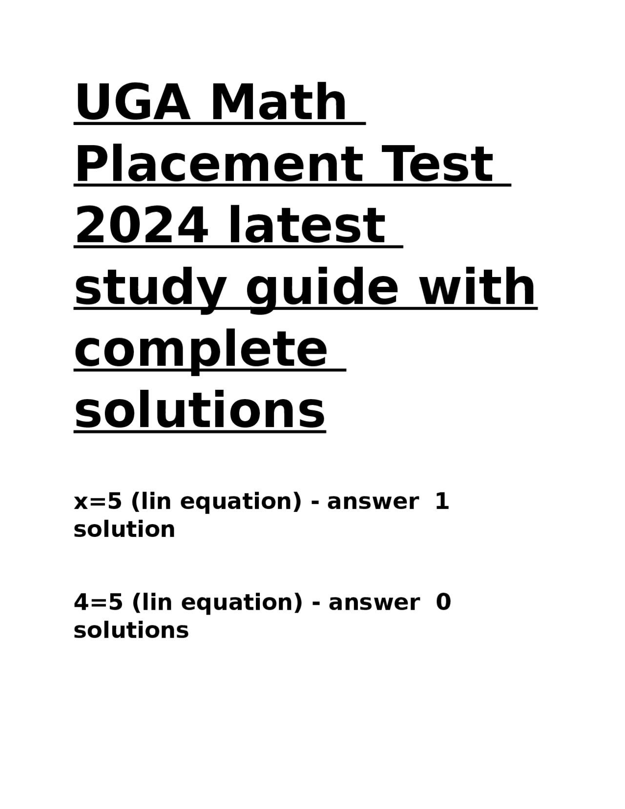 UGA Math Placement Test 2024 latest study guide with complete solutions.docx | Exams Applied ...