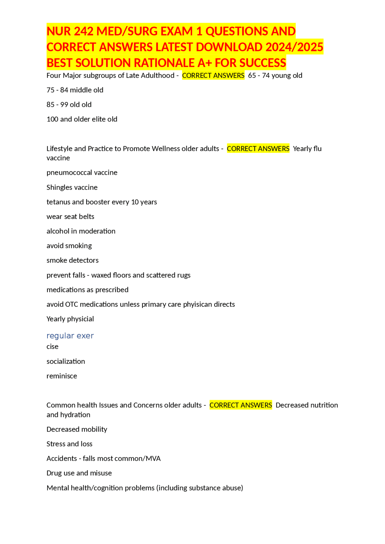NUR 242 MED/SURG EXAM 1 QUESTIONS AND CORRECT ANSWERS LATEST DOWNLOAD ...