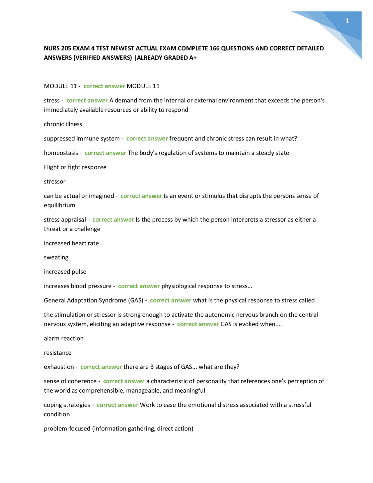 NURS 205 EXAM 4 TEST NEWEST ACTUAL EXAM COMPLETE 166 QUESTIONS AND ...