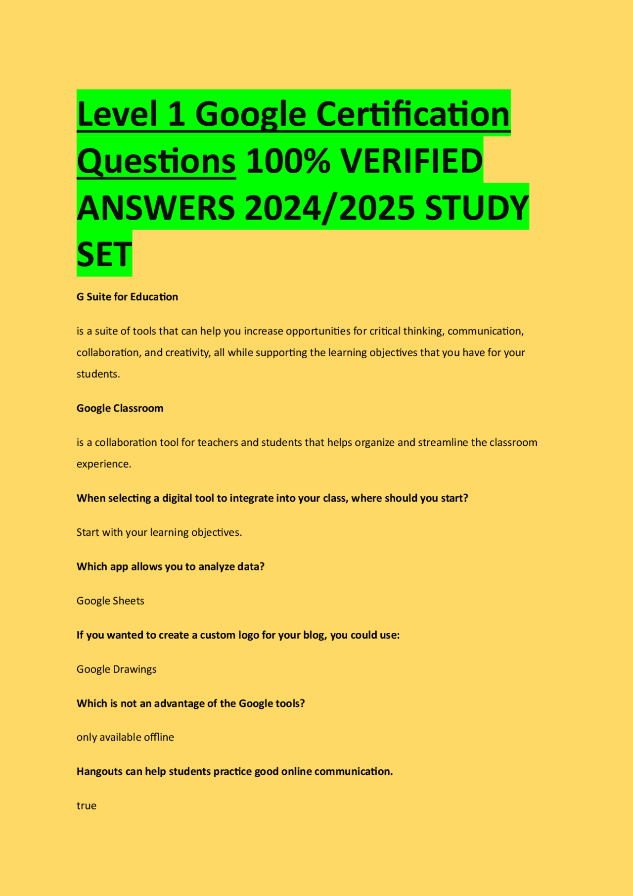 Level 1 Google Certification Questions 100% VERIFIED ANSWERS 2024/2025 ...