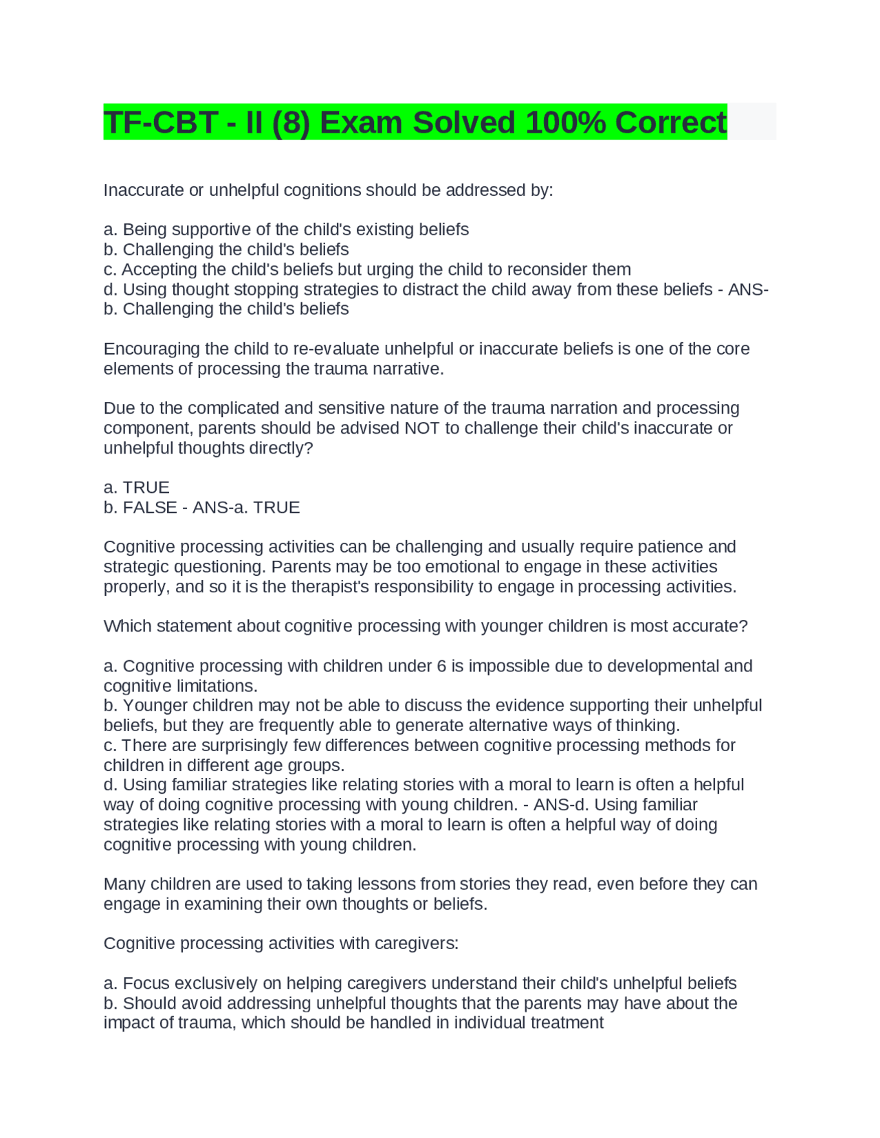 TF-CBT - II (8) Exam Solved 100% Correct | Exams Advanced Education ...