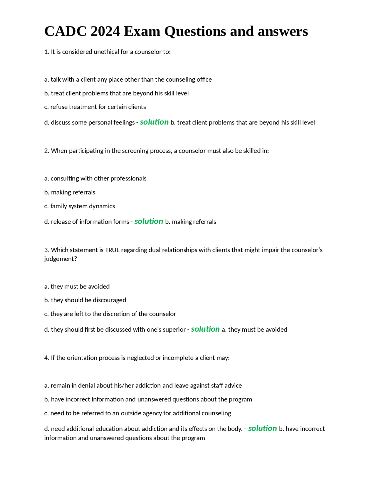 CADC 2024 Exam Questions and Answers | Exams Nursing | Docsity