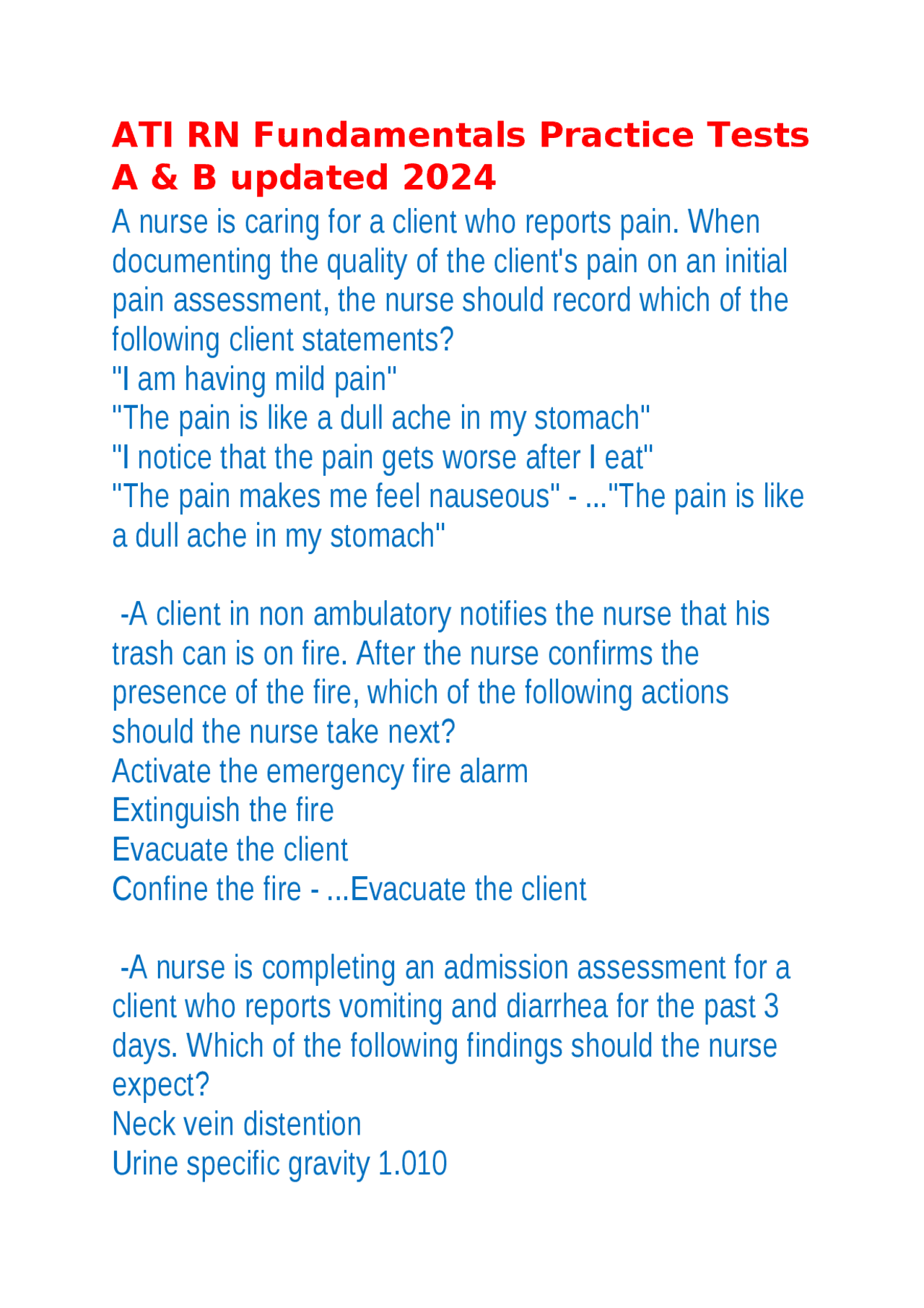 ATI RN Fundamentals Practice Tests A & B updated 2024 | Exams Nursing ...