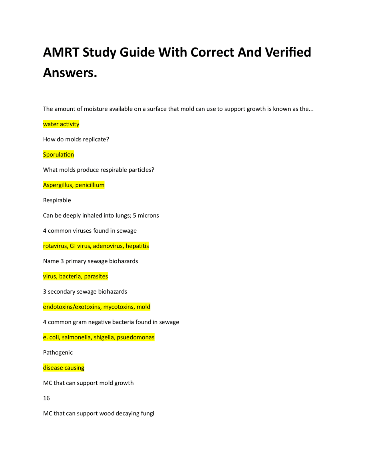 AMRT Study Guide With Correct And Verified Answers. | Exams ...