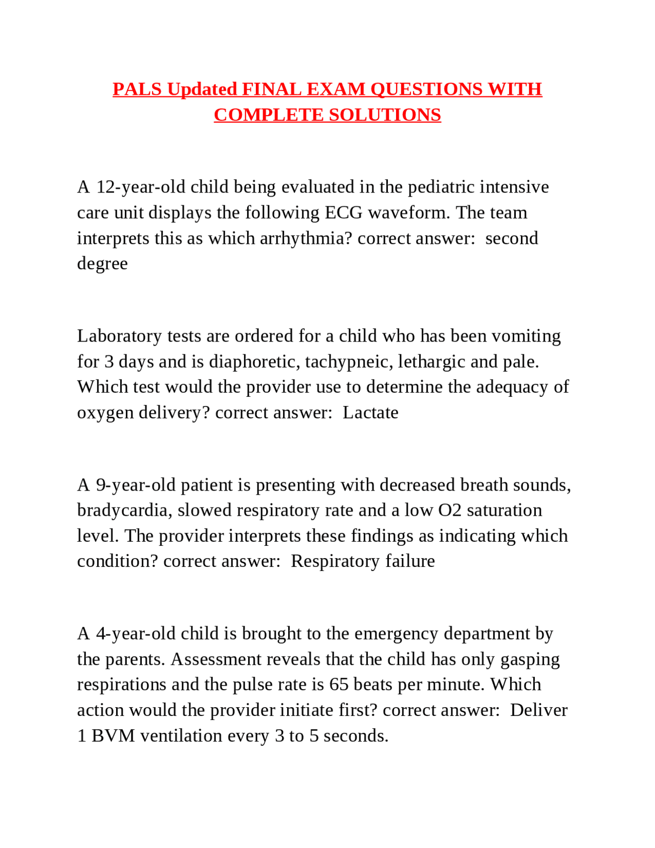 PALS Updated FINAL EXAM QUESTIONS WITH COMPLETE SOLUTIONS | Exams ...
