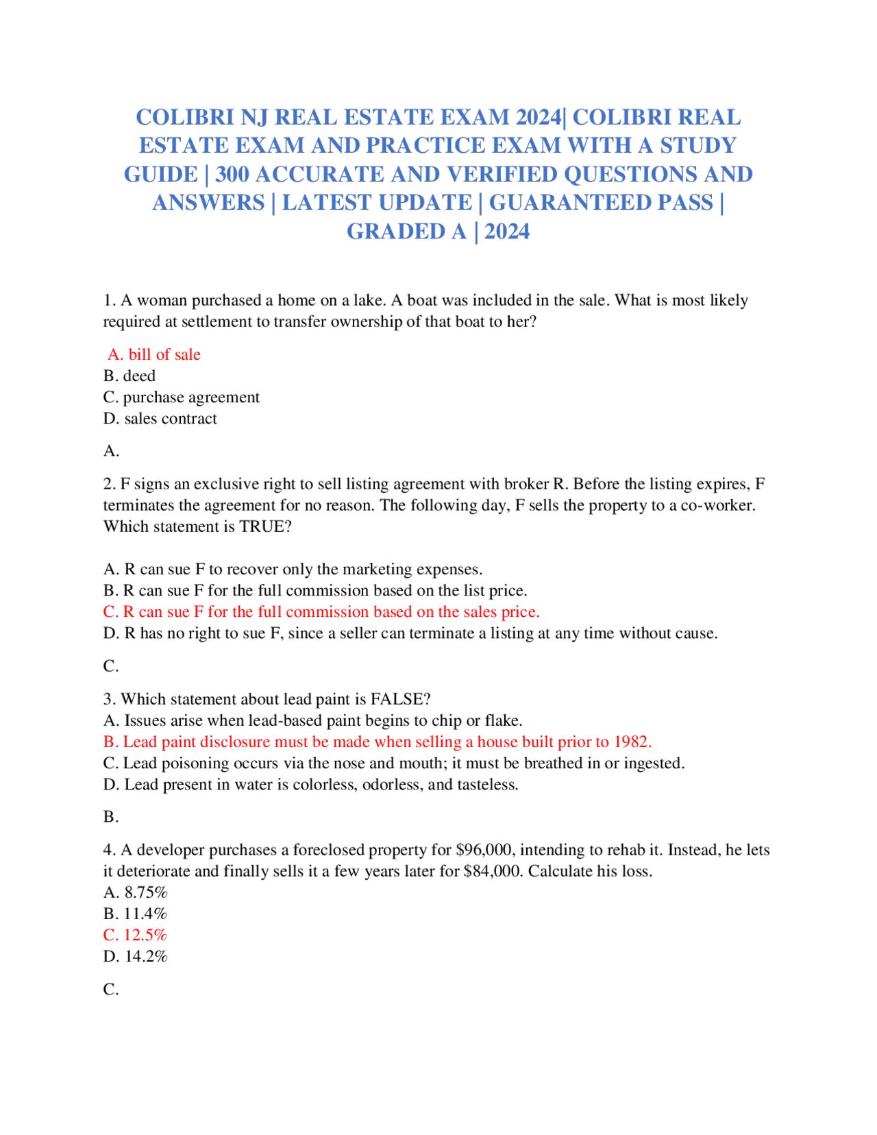 COLIBRI NJ REAL ESTATE EXAM 2024 COLIBRI REAL ESTATE EXAM AND PRACTICE