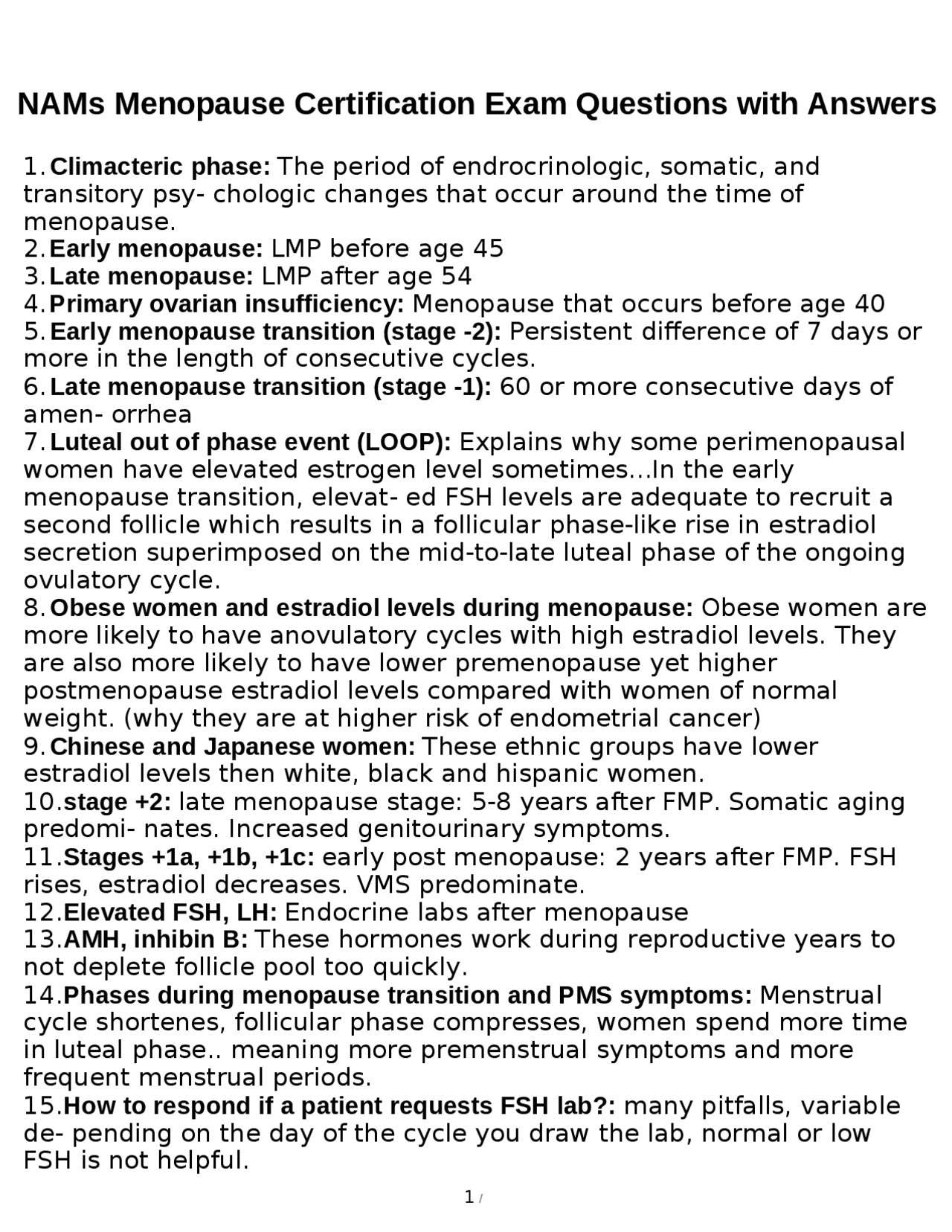 NAMs Menopause Certification Exam Questions with Answers | Exams ...