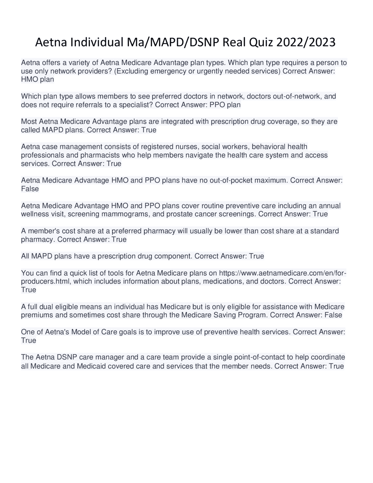 Aetna Medicare Advantage Plan Types and Features Exams Advanced