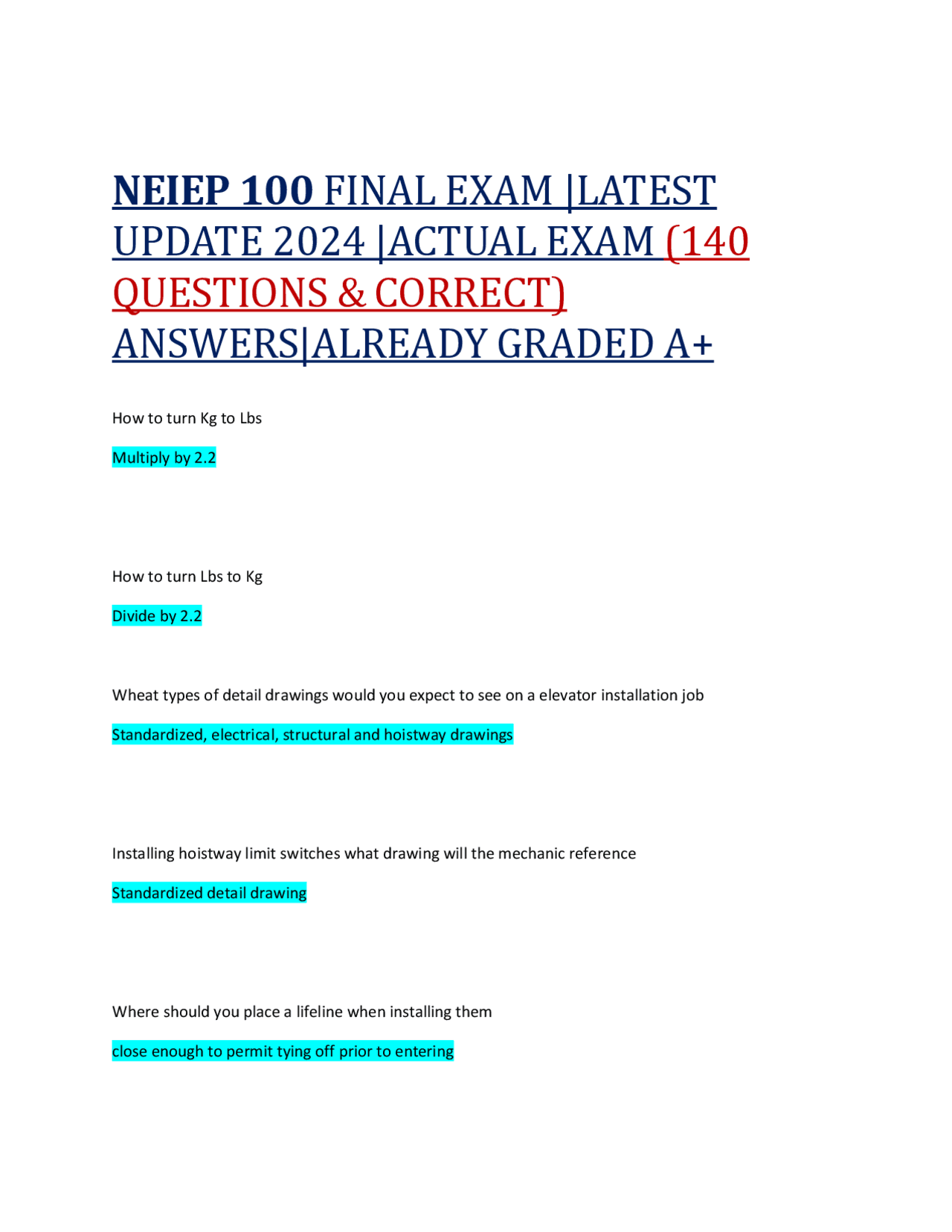 NEIEP 100 FINAL EXAM |LATEST UPDATE 2024 |ACTUAL EXAM (140 QUESTIONS ...