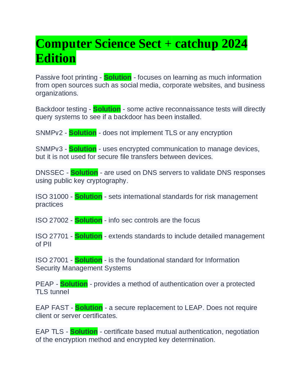 Computer Science Concepts and Solutions | Exams Nursing | Docsity