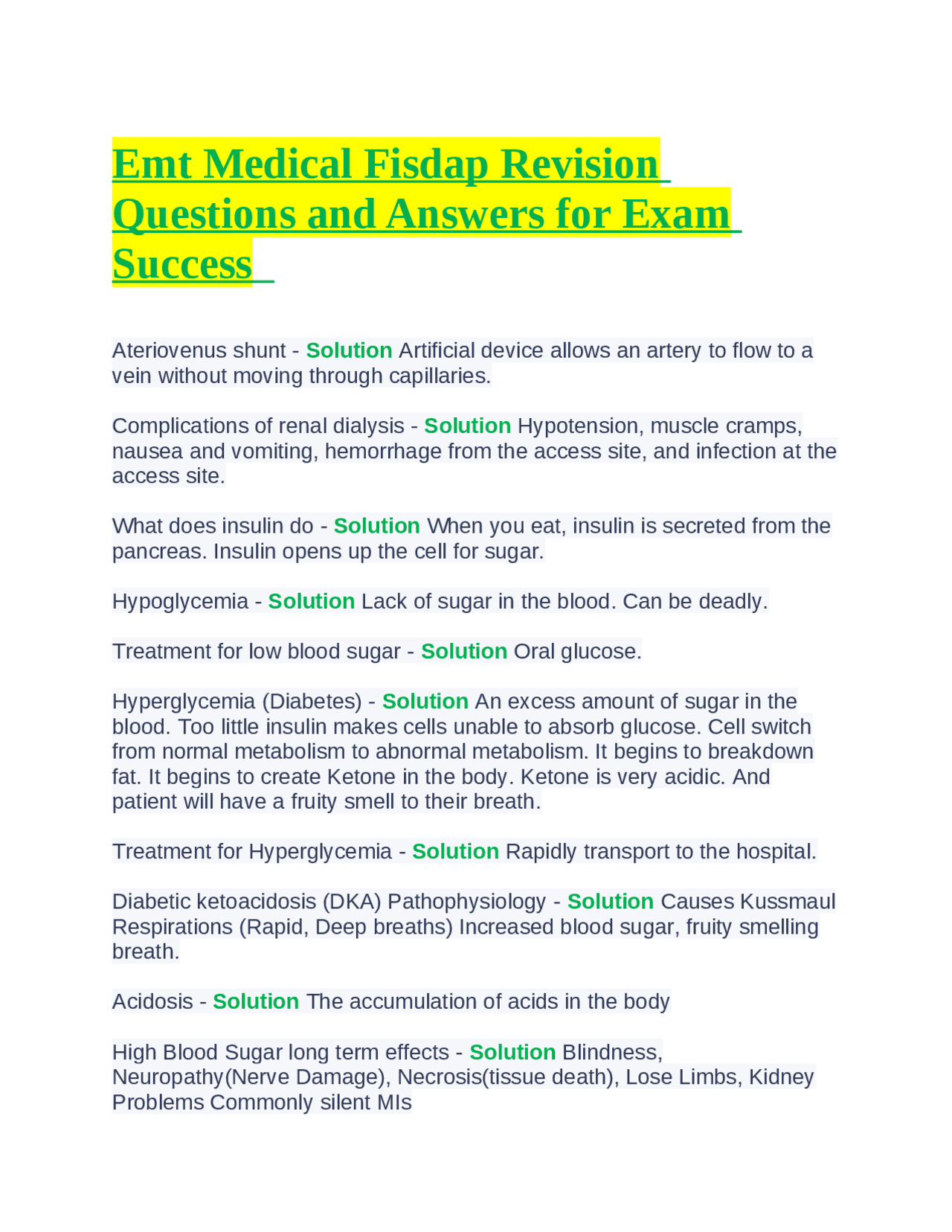 Emt Medical Fisdap Revision Questions and Answers for Exam Success ...