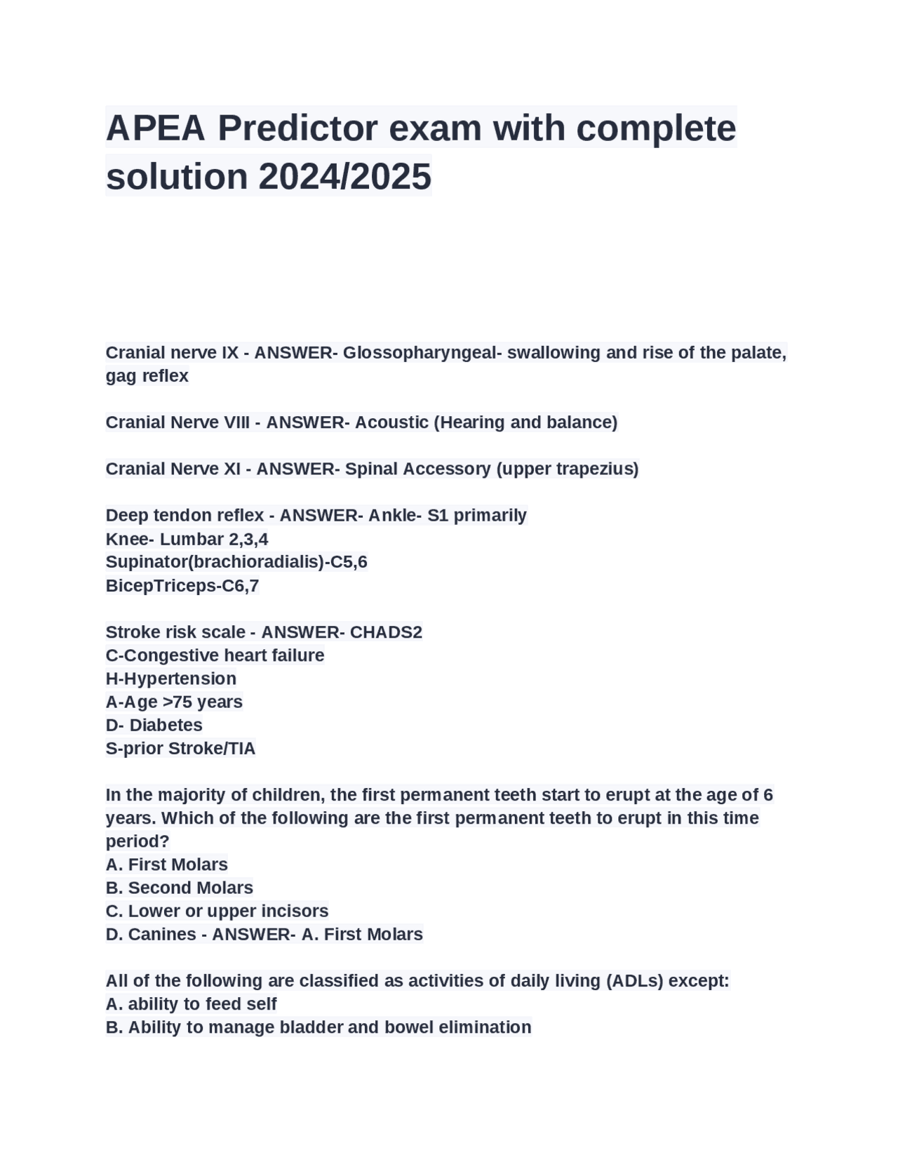 APEA Predictor exam with complete solution 2024_2025.docx | Exams ...