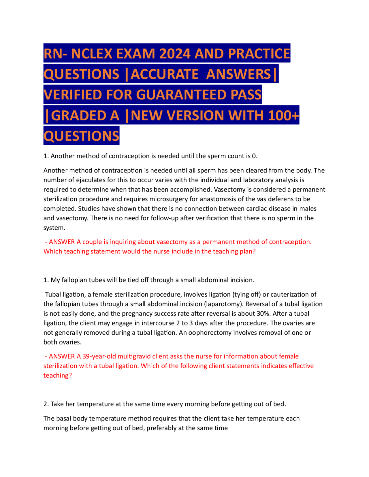 RN- NCLEX EXAM 2024 AND PRACTICE QUESTIONS |ACCURATE ANSWERS| VERIFIED ...