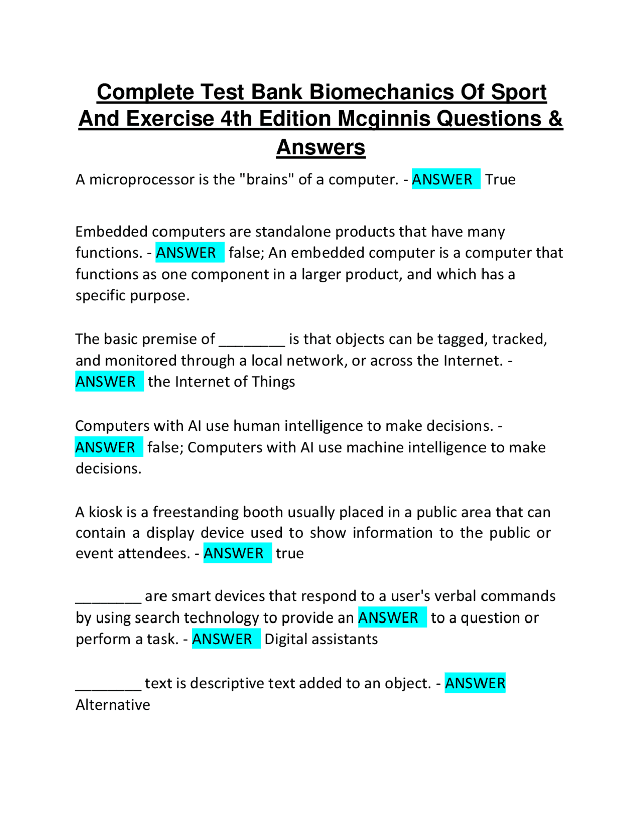 Biomechanics of Sport and Exercise 4th Edition: Test Bank and Answers ...