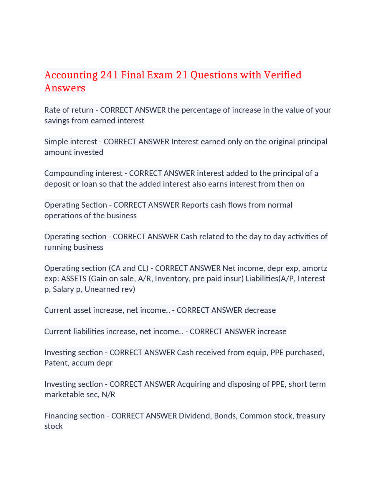 Accounting 241 Final Exam 21 Questions with Verified Answers,100% ...