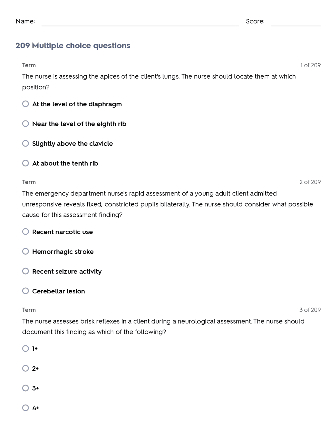 HEALTH ASSESSMENT PRACTICE QUESTIONS Quizlet Exams Nursing Docsity