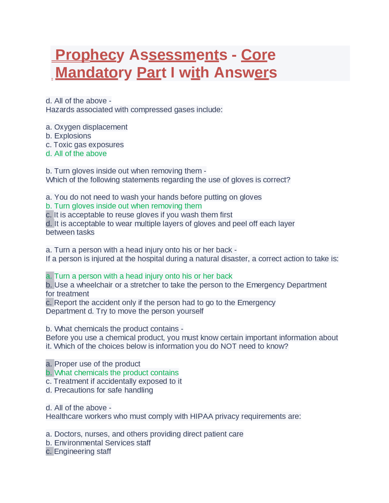 Prophecy Assessments - Core Mandatory Part I with Answers | Exams ...