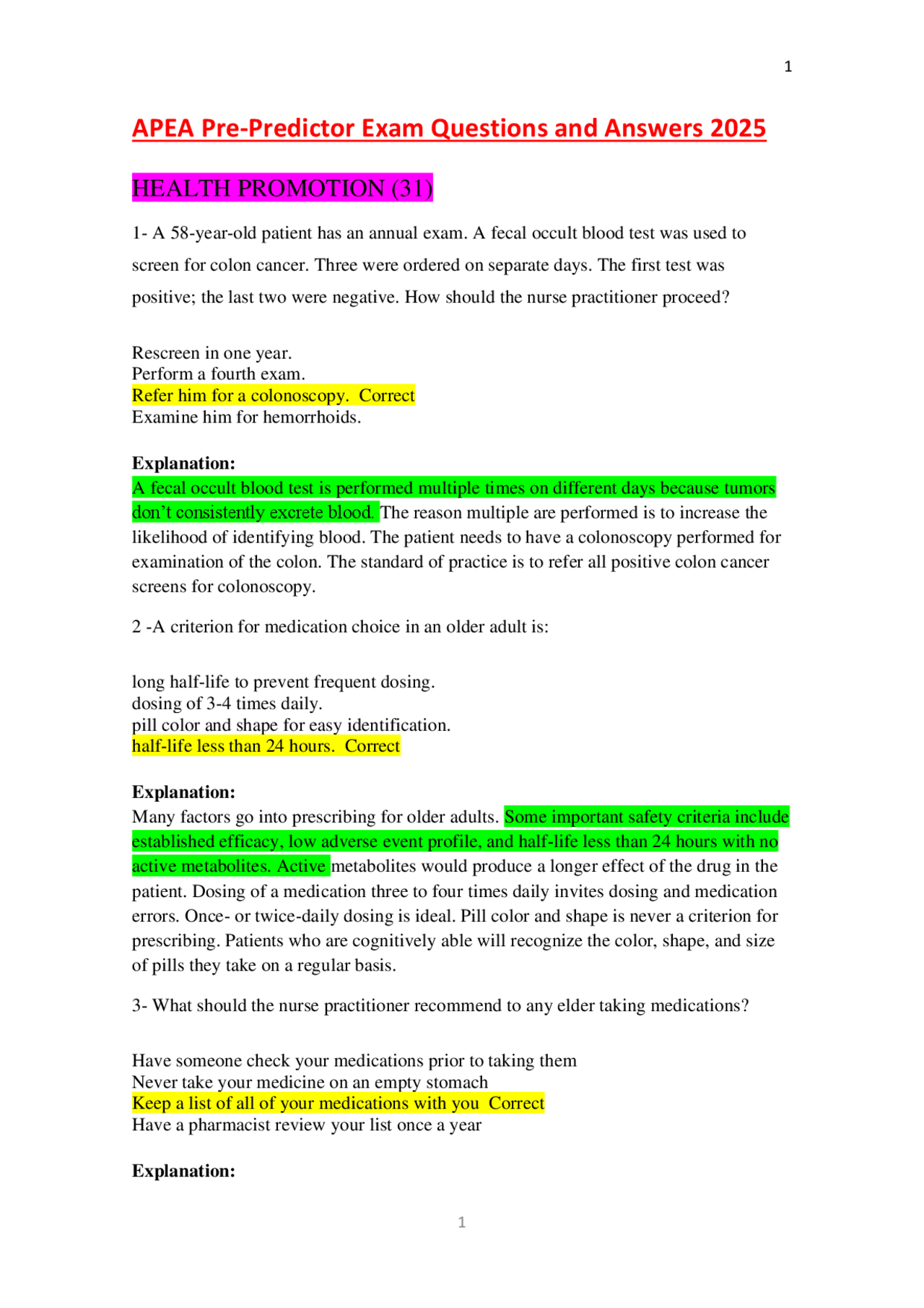 APEA Pre-Predictor Exam Questions and Answers 2025 | Exams Nursing ...