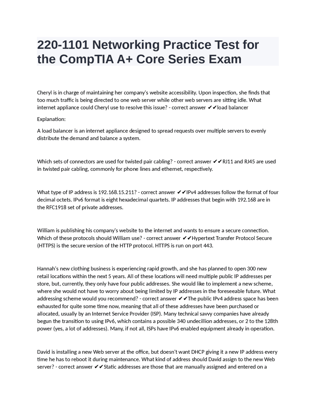 CompTIA A+ Core Series Networking Practice Test | Exams Wireless ...