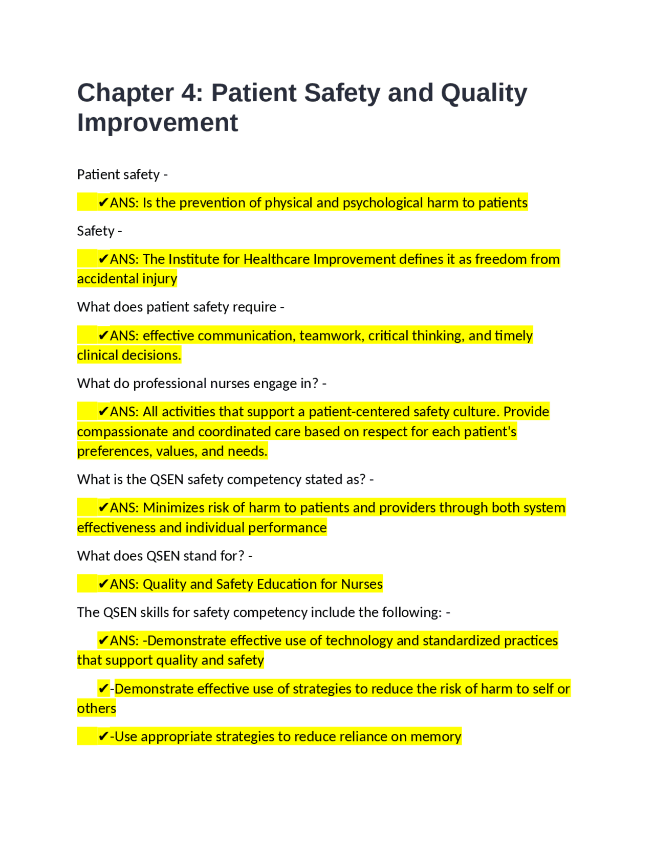 Chapter 4: Patient Safety and Quality Improvement Questions | Exams ...