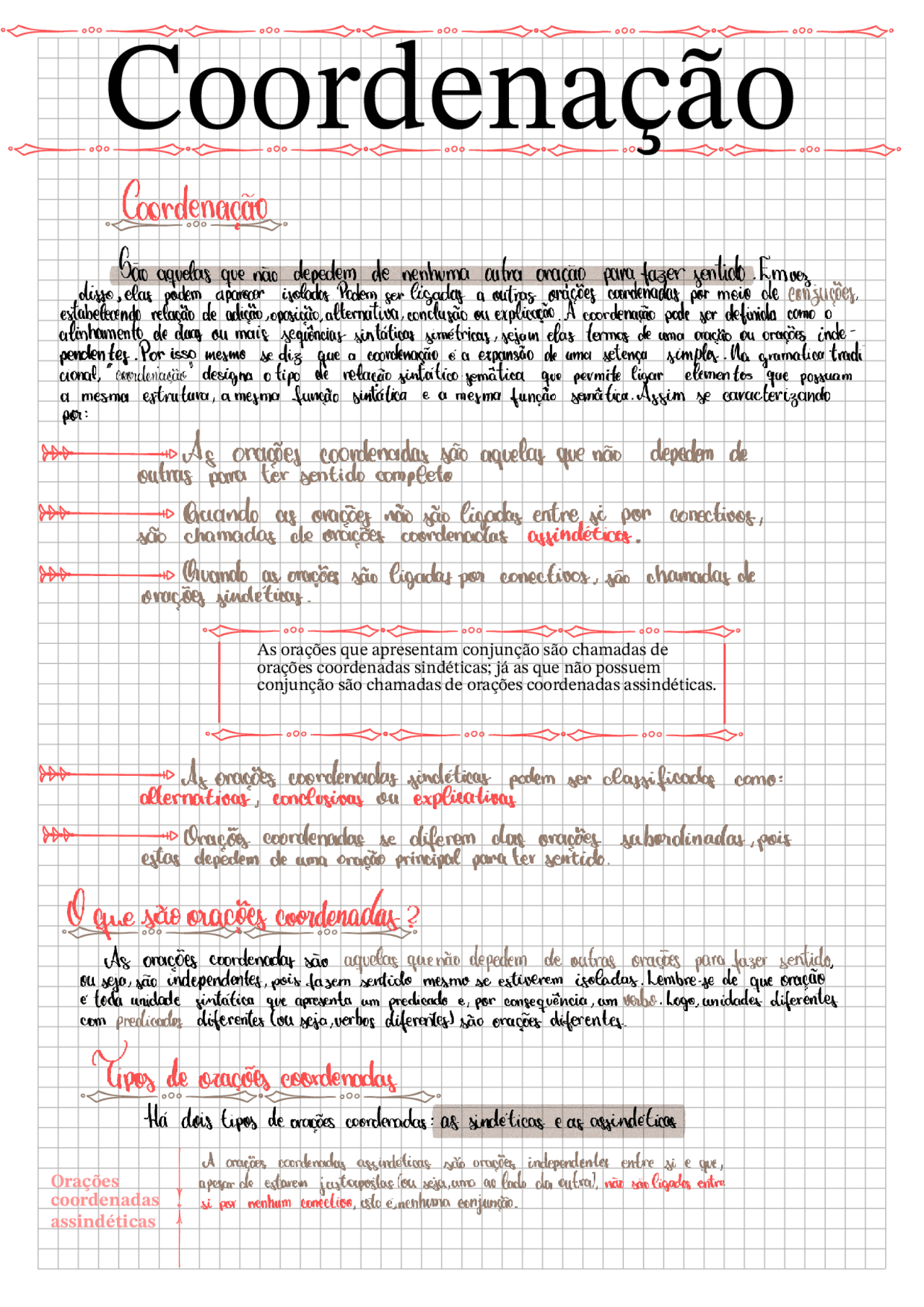 Coordenação - gramática | Notas de estudo Português (Gramática ...