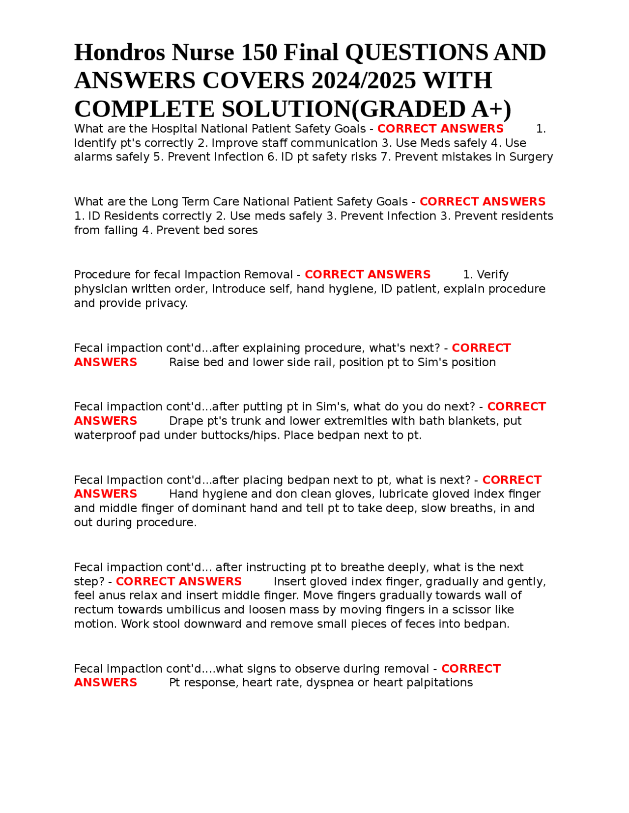 Hondros Nurse 150 Final Exam Questions and Answers | Exams Nursing ...