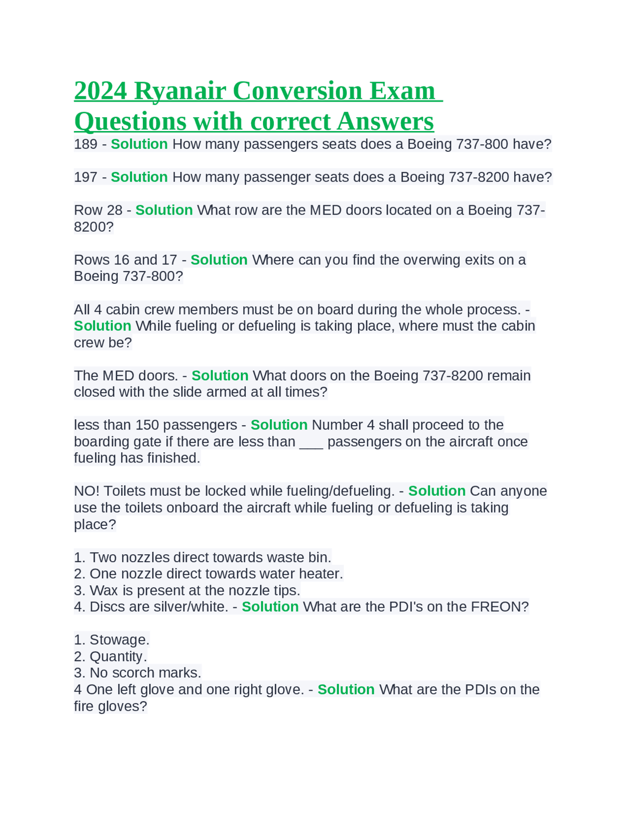 2024 Ryanair Conversion Exam Questions with correct Answers