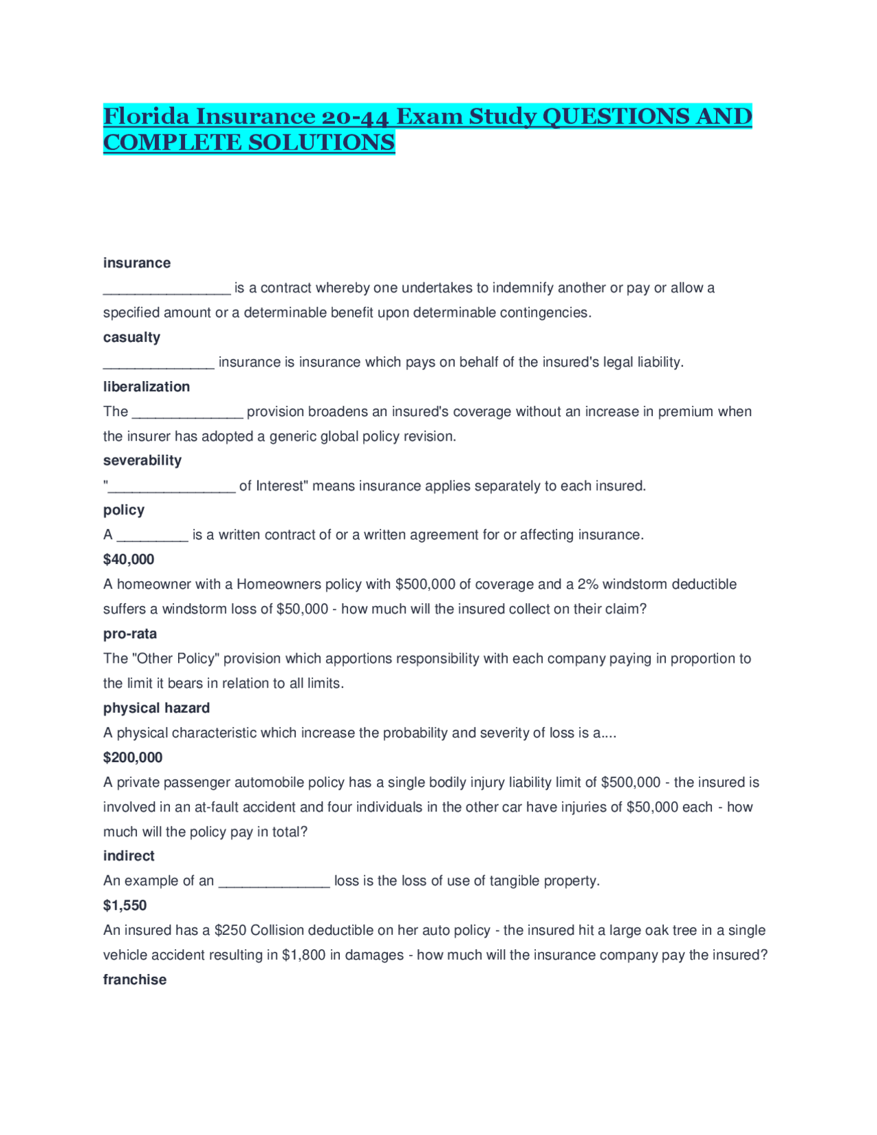 Understanding Insurance Policy Examples Understanding Insurance Policies and Coverages | Exams Insurance law ...