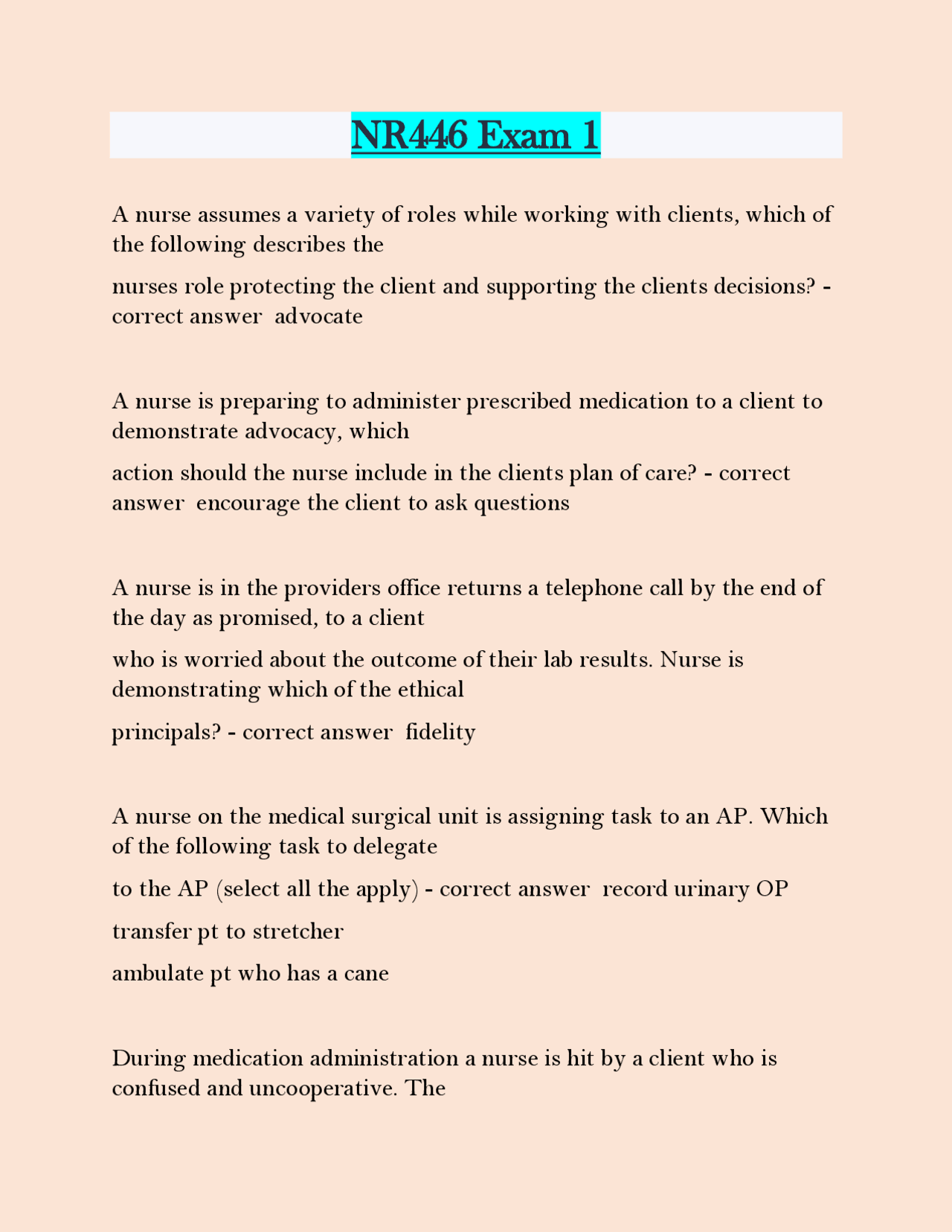 NR446 Exam 1 With questions and correct answers latest version 2024/ ...