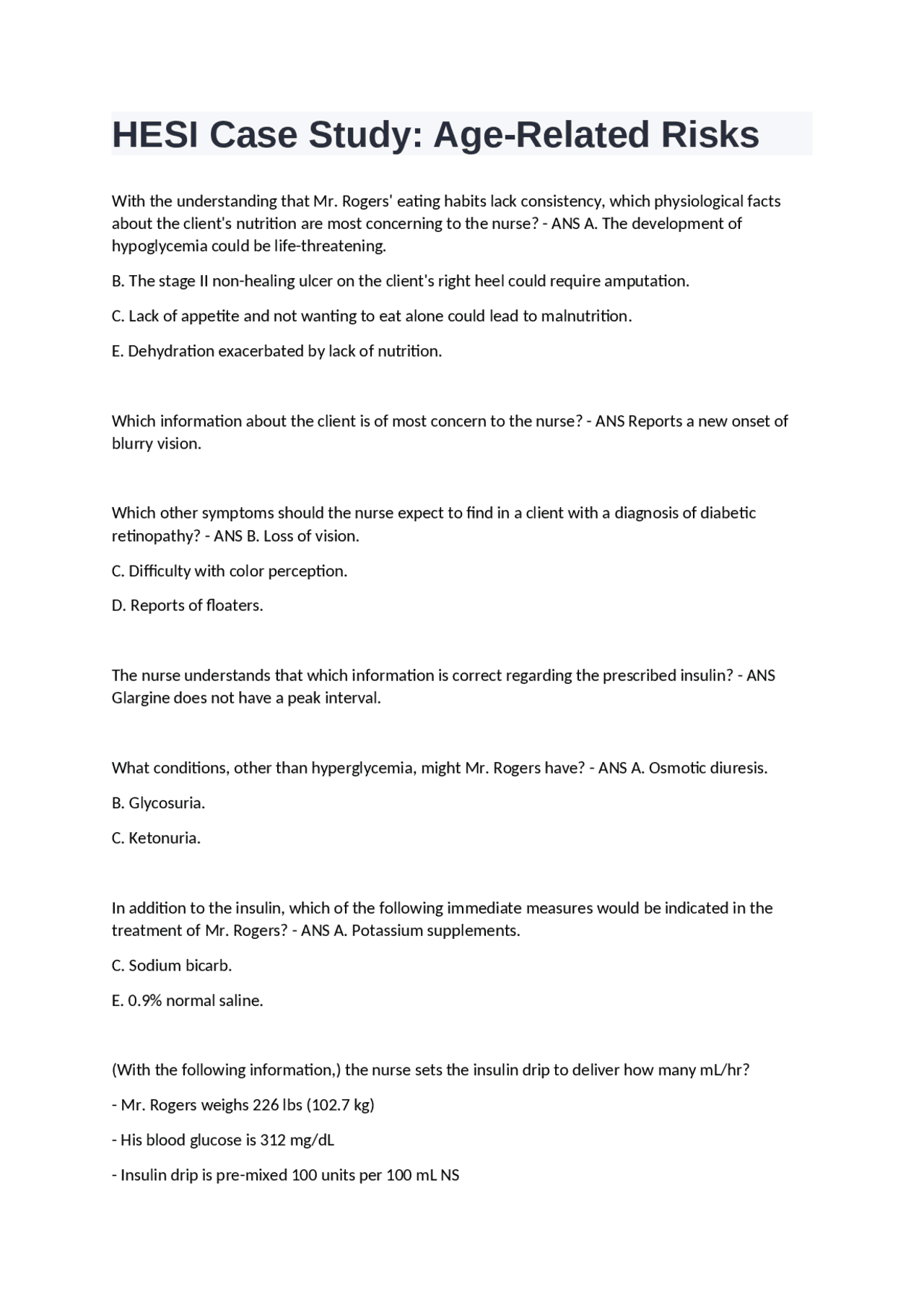 HESI Case Study AgeRelated Risks Exams Nursing Docsity