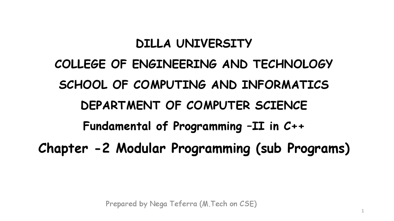 Fundamentals of Programming II in C++: Modular Programming (Subprograms ...