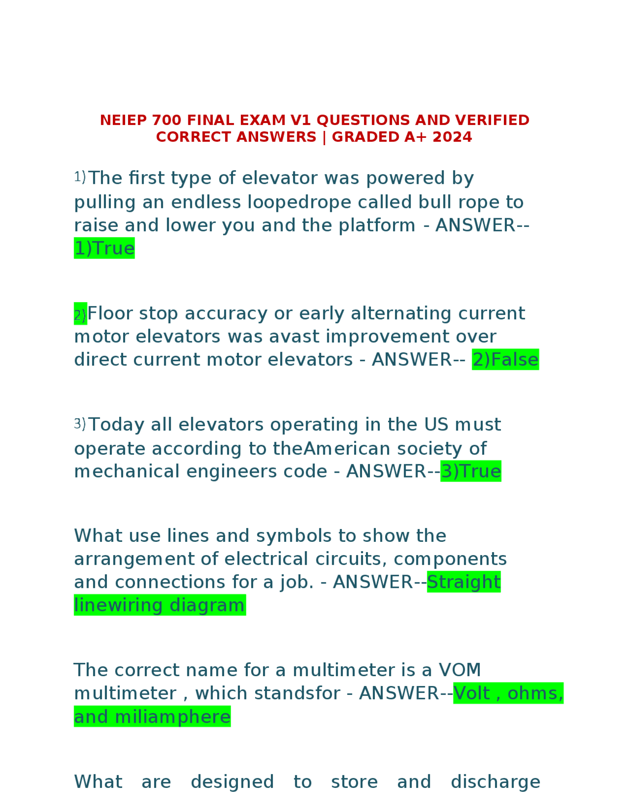 Elevator Electrical Systems and Components | Exams Physics | Docsity
