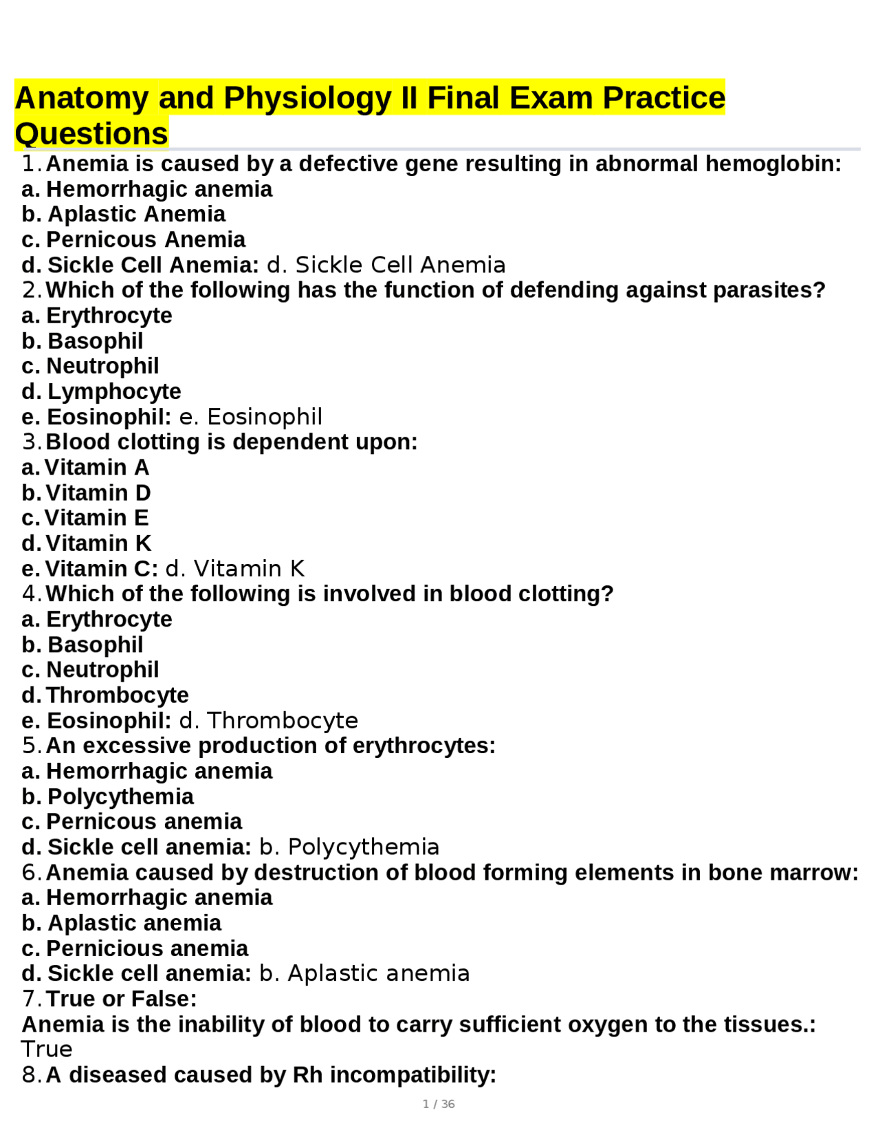 Anatomy Practice Questions A&P Anatomy Endocrine System Quiz With Key