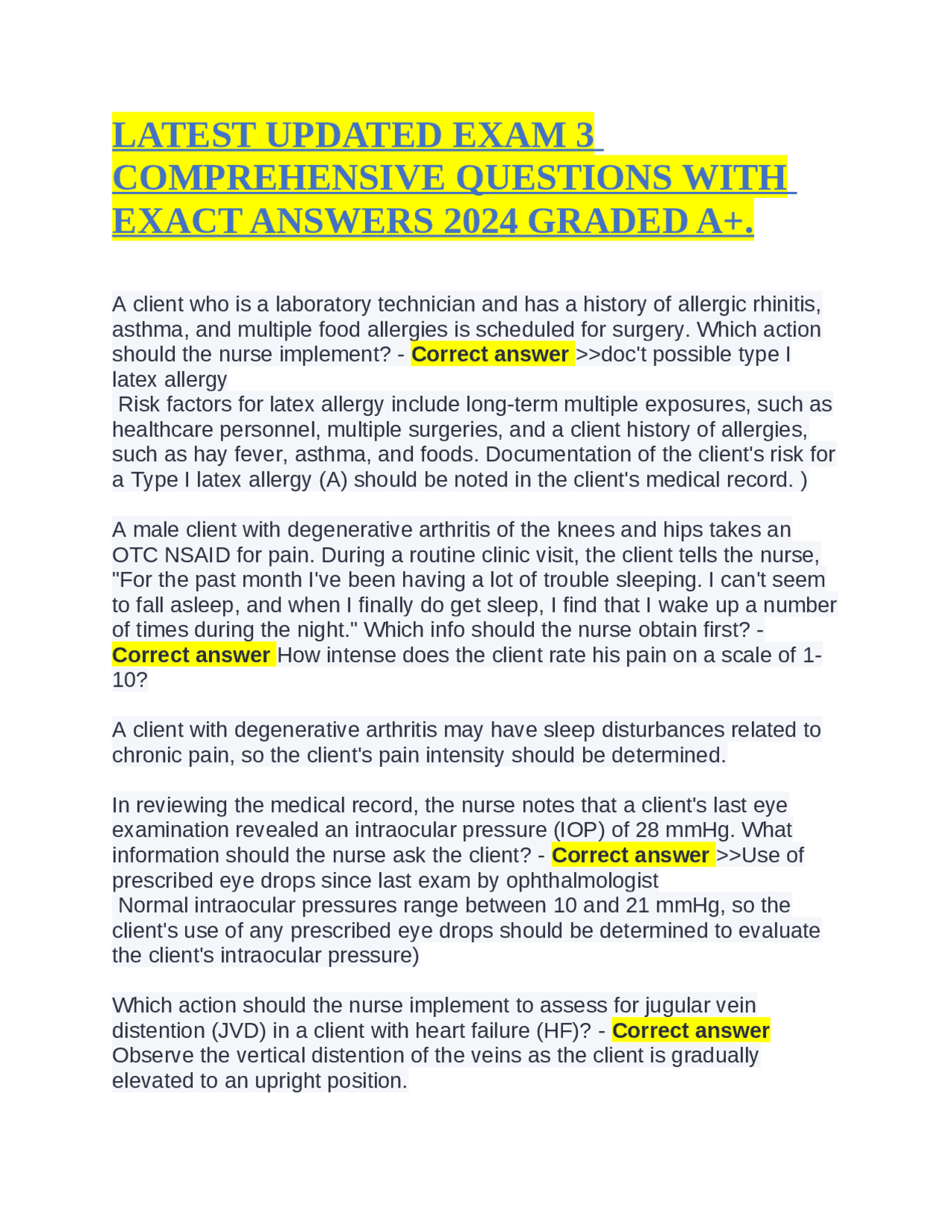 LATEST UPDATED EXAM 3 COMPREHENSIVE QUESTIONS WITH EXACT ANSWERS 2024 ...