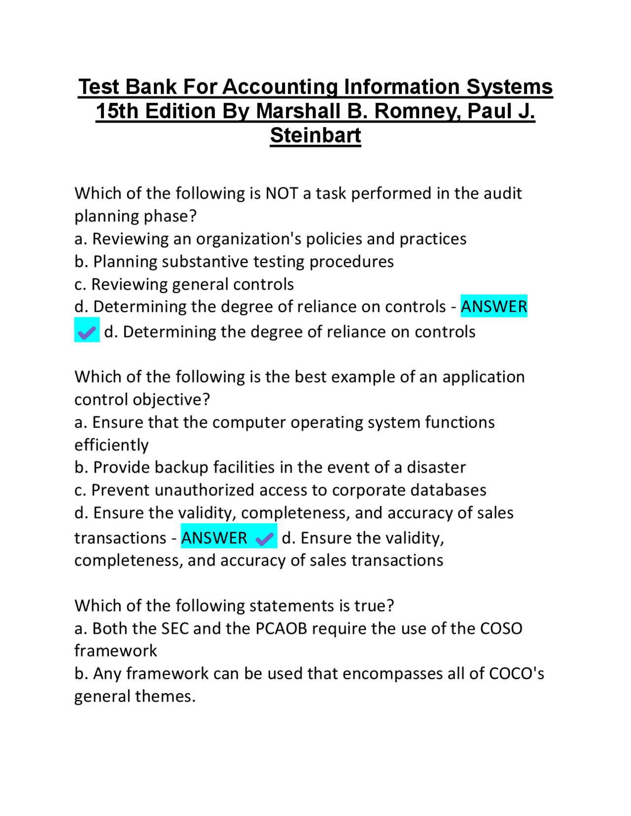 Test Bank For Accounting Information Systems 15th Edition By Marshall B ...