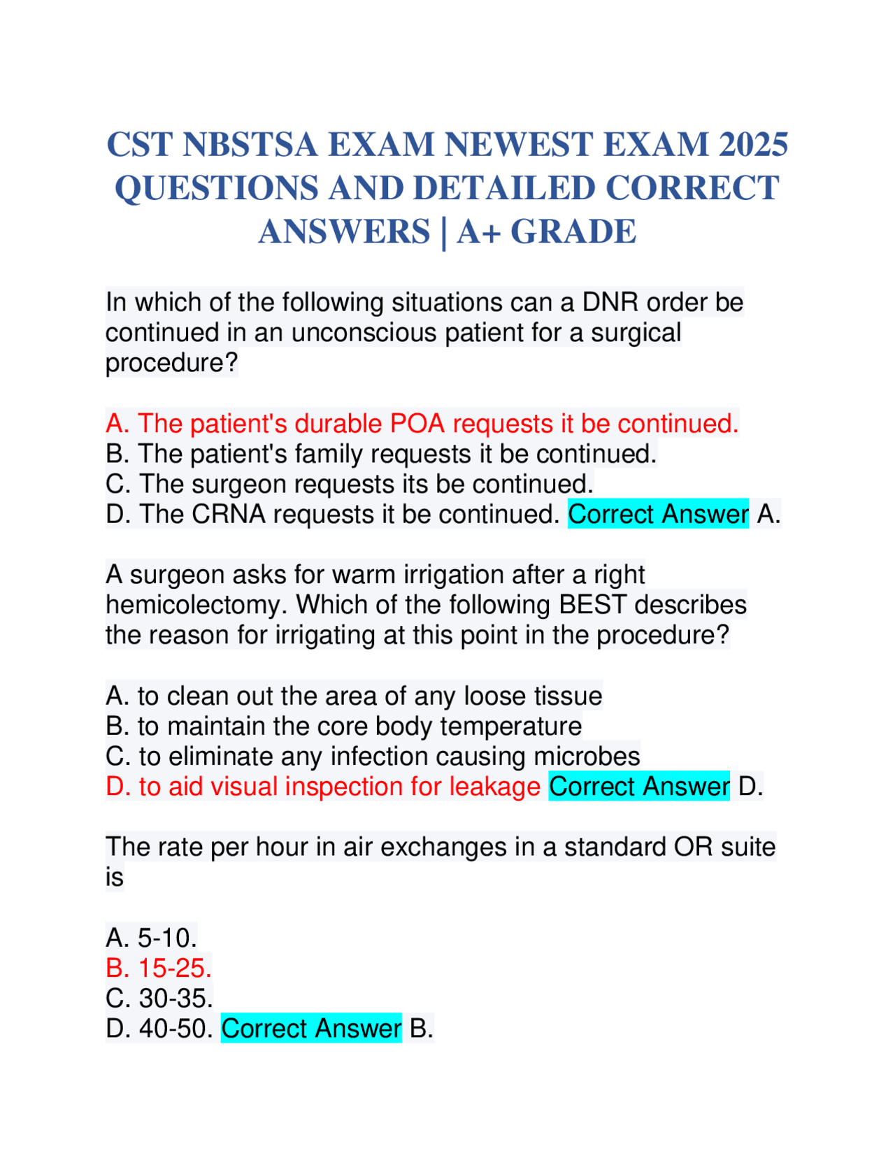 CST NBSTSA EXAM NEWEST EXAM 2025 QUESTIONS AND DETAILED CORRECT ANSWERS ...