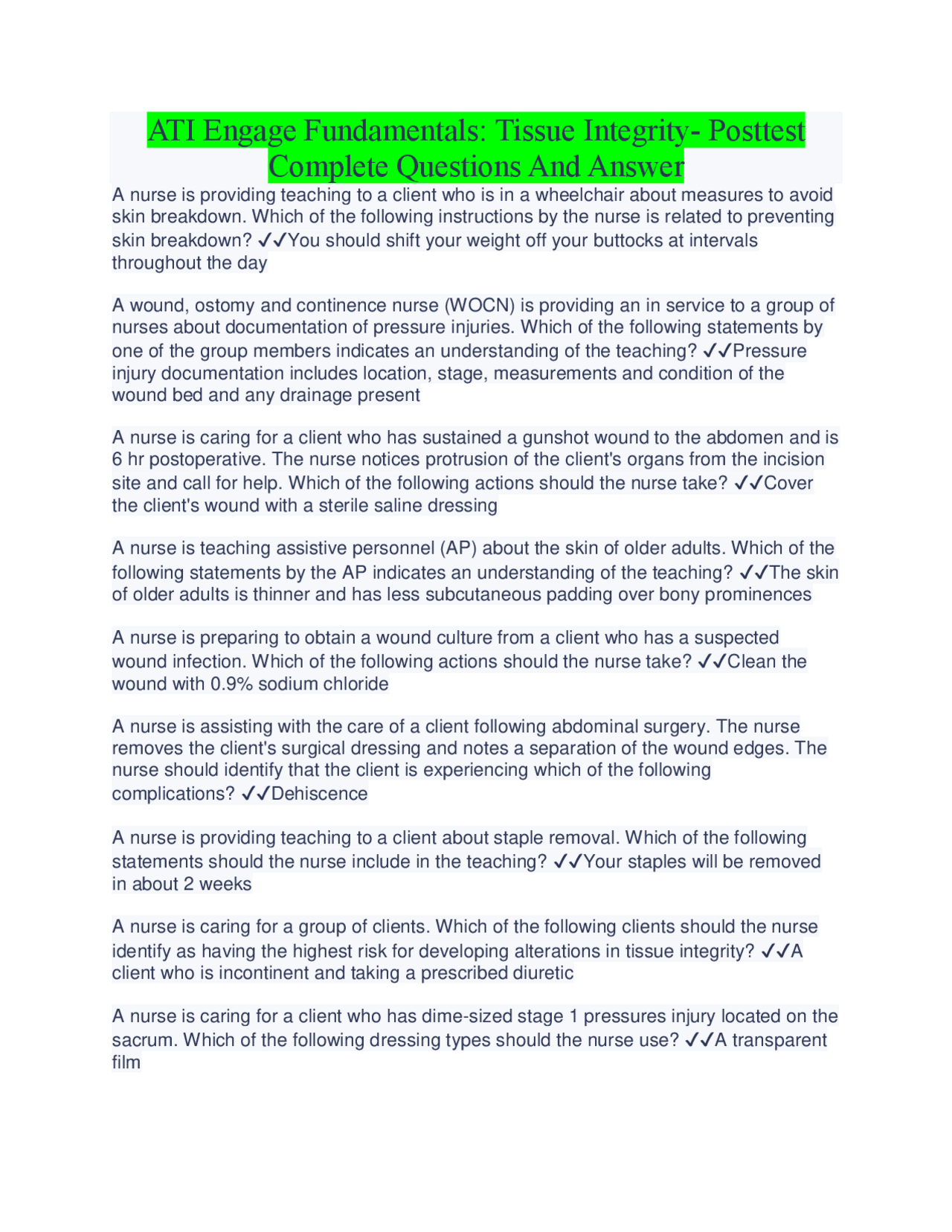 Tissue Integrity and Wound Care: Fundamentals for Nurses | Exams ...