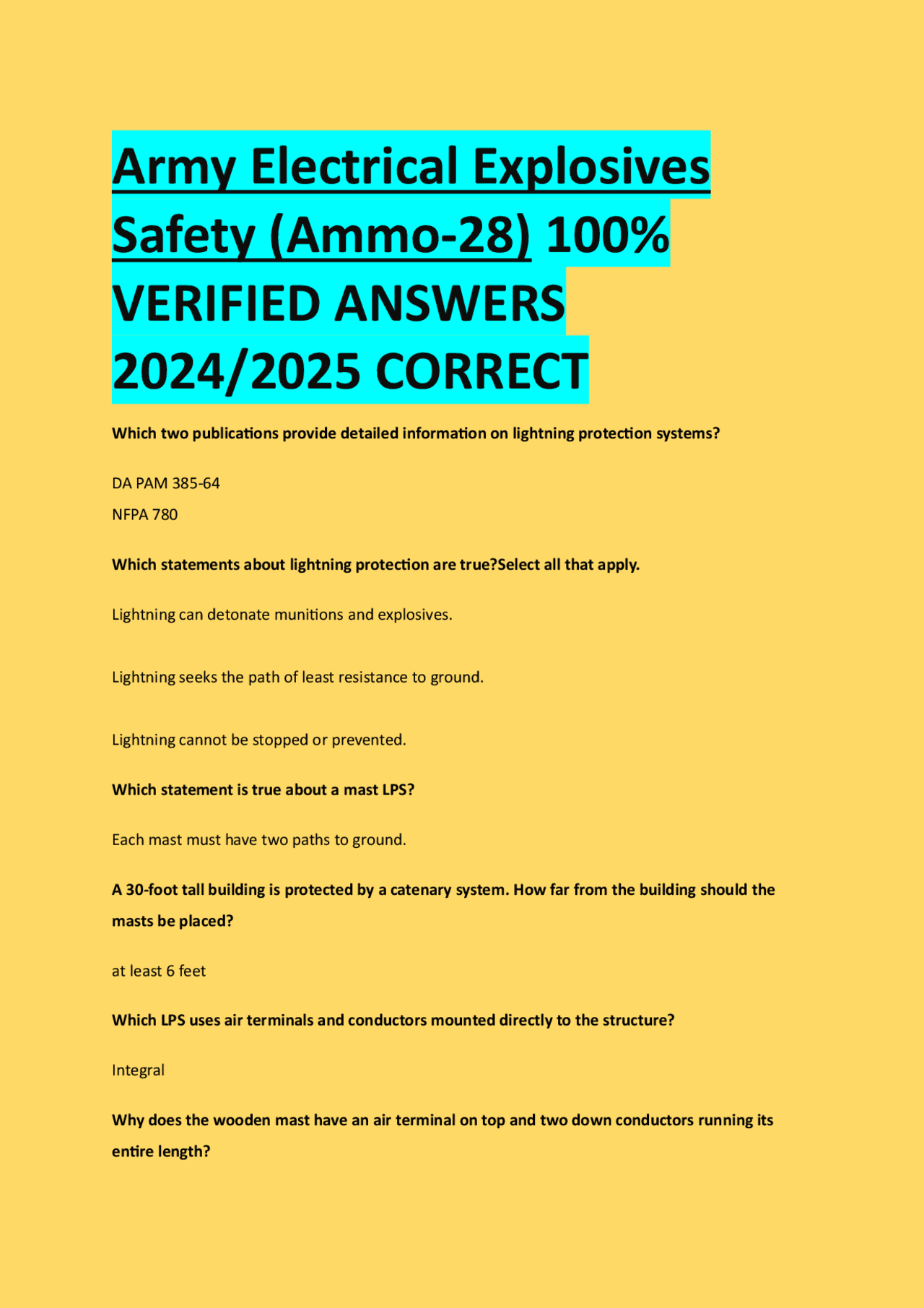 Army Electrical Explosives Safety (Ammo28) 100 VERIFIED ANSWERS 2024/