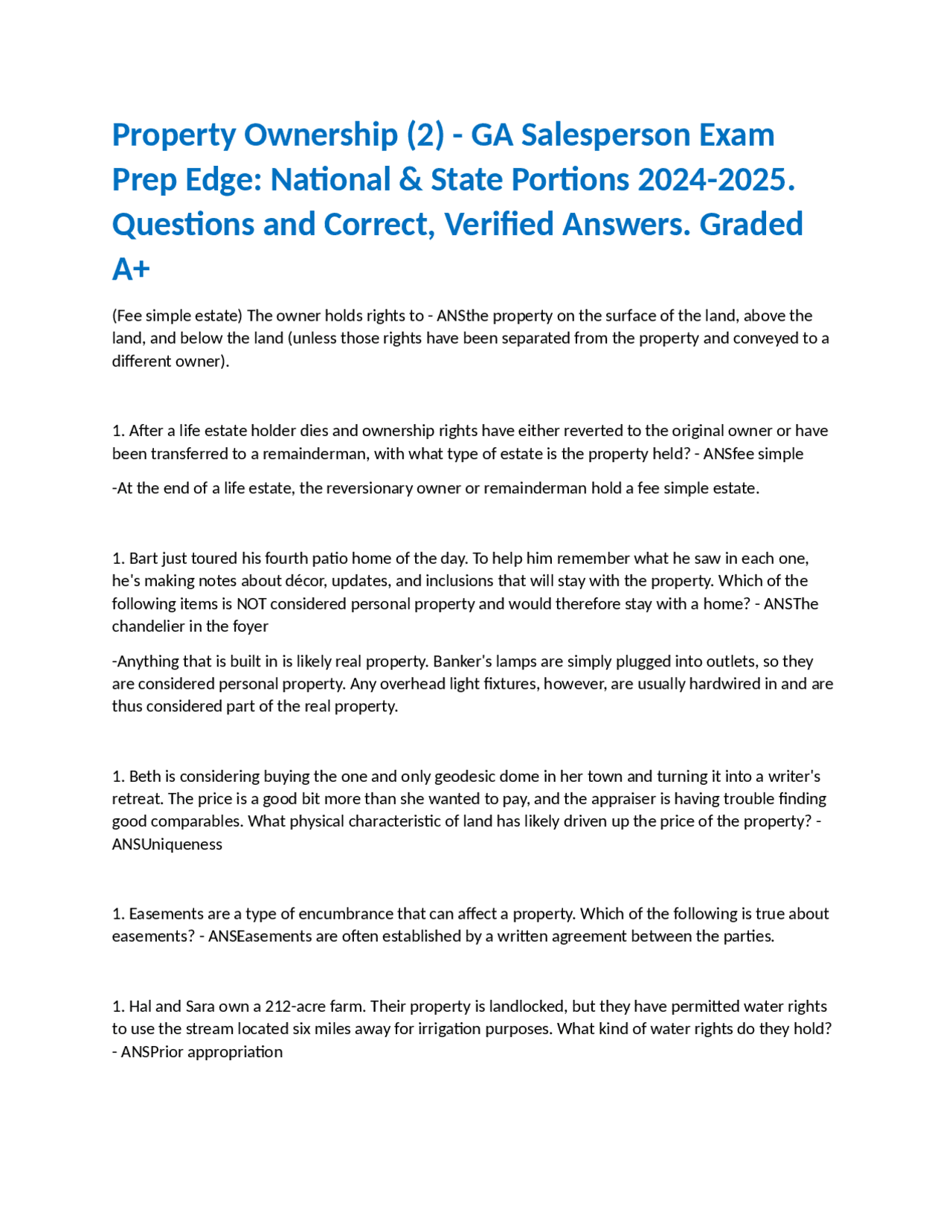 Property Ownership (2) GA Salesperson Exam Prep EdgeNational & State