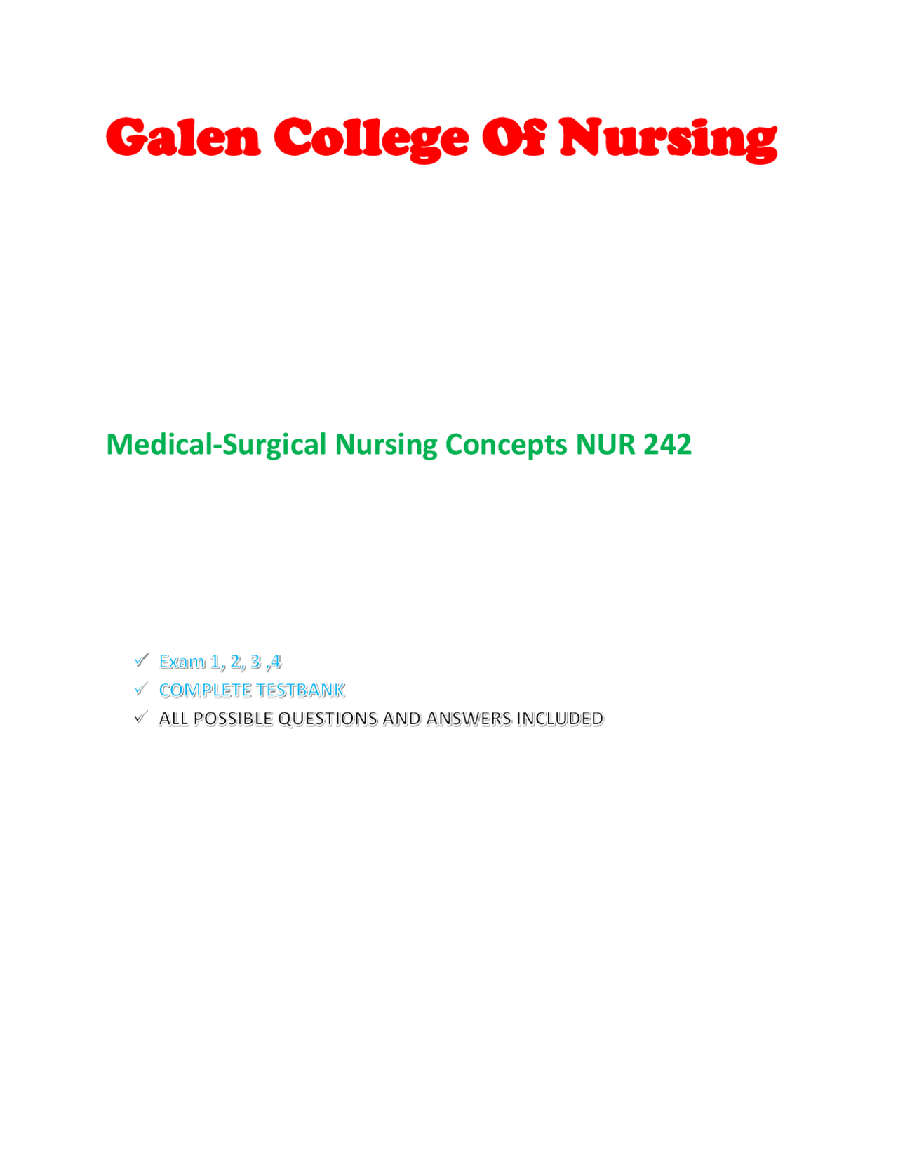 NUR 242 Exam Complete Testbank 2024-2025 Verified Questions and Answers ...