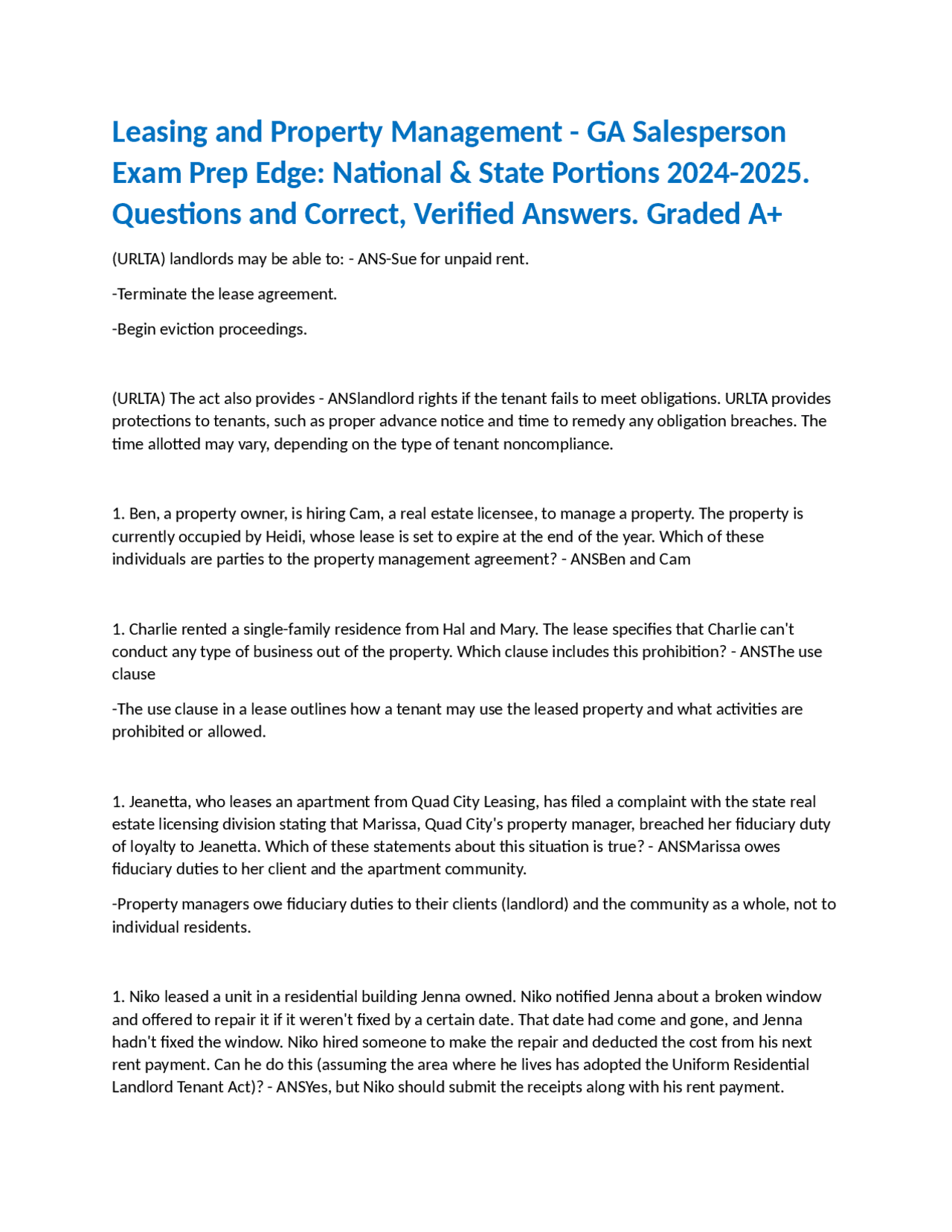 Leasing and Property Management GA Salesperson Exam Prep Edge