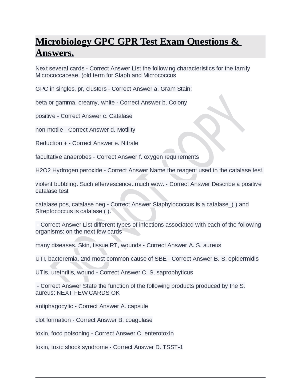 Microbiology GP C GPR Test Exam Questions & Answers | Exams ...