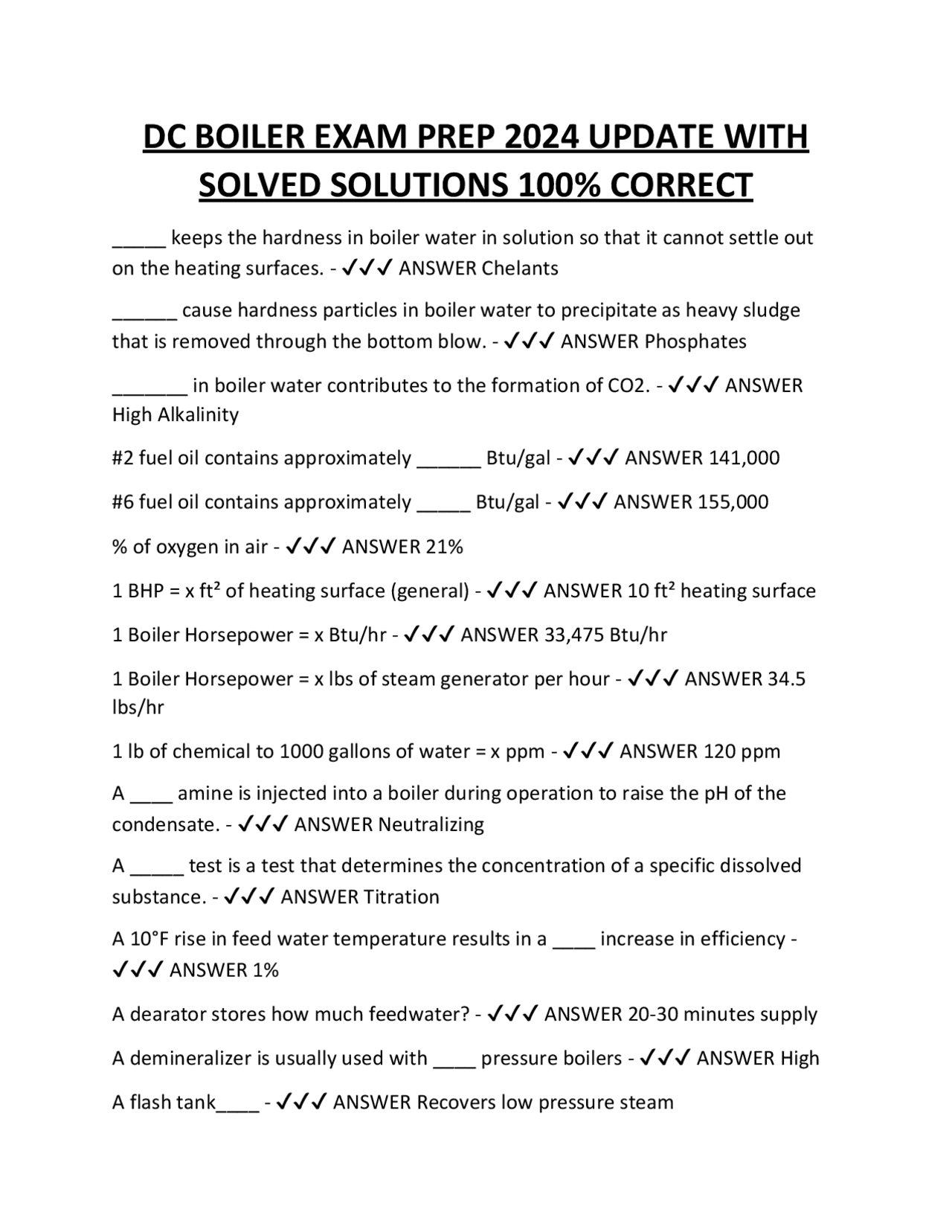 DC BOILER EXAM PREP 2024 UPDATE WITH SOLVED SOLUTIONS 100 CORRECT
