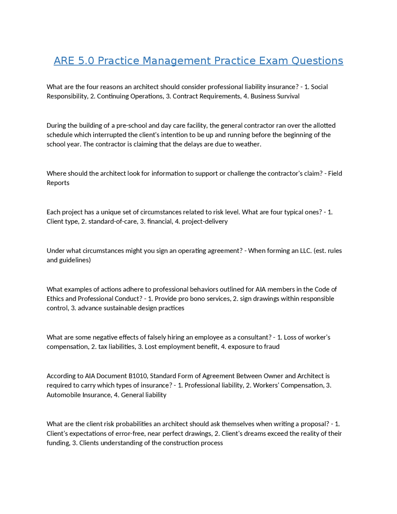 ARE 5.0 Practice Management Practice Exam Questions | Exams Advanced ...