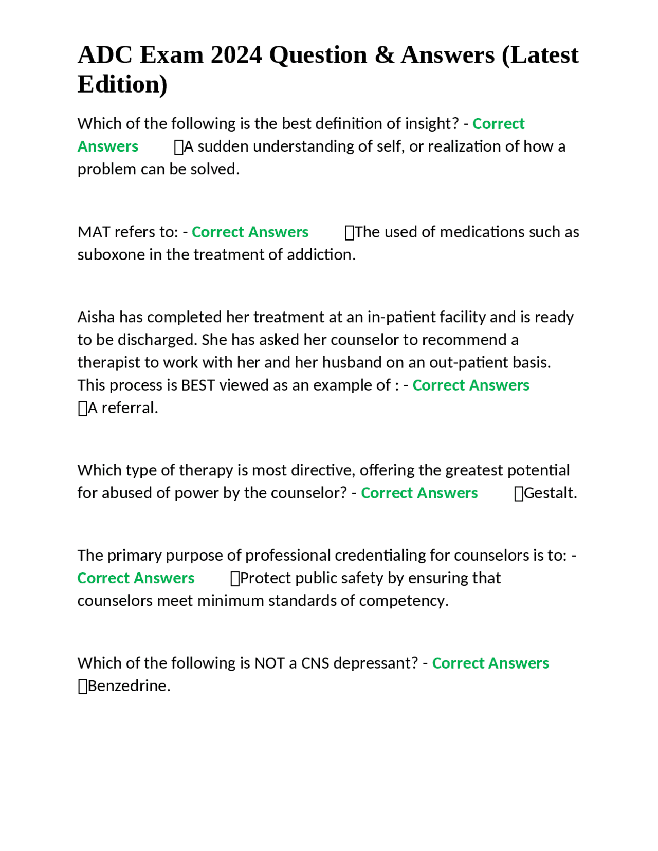 ADC Exam 2024 Question & Answers (Latest Edition) | Exams Nursing | Docsity