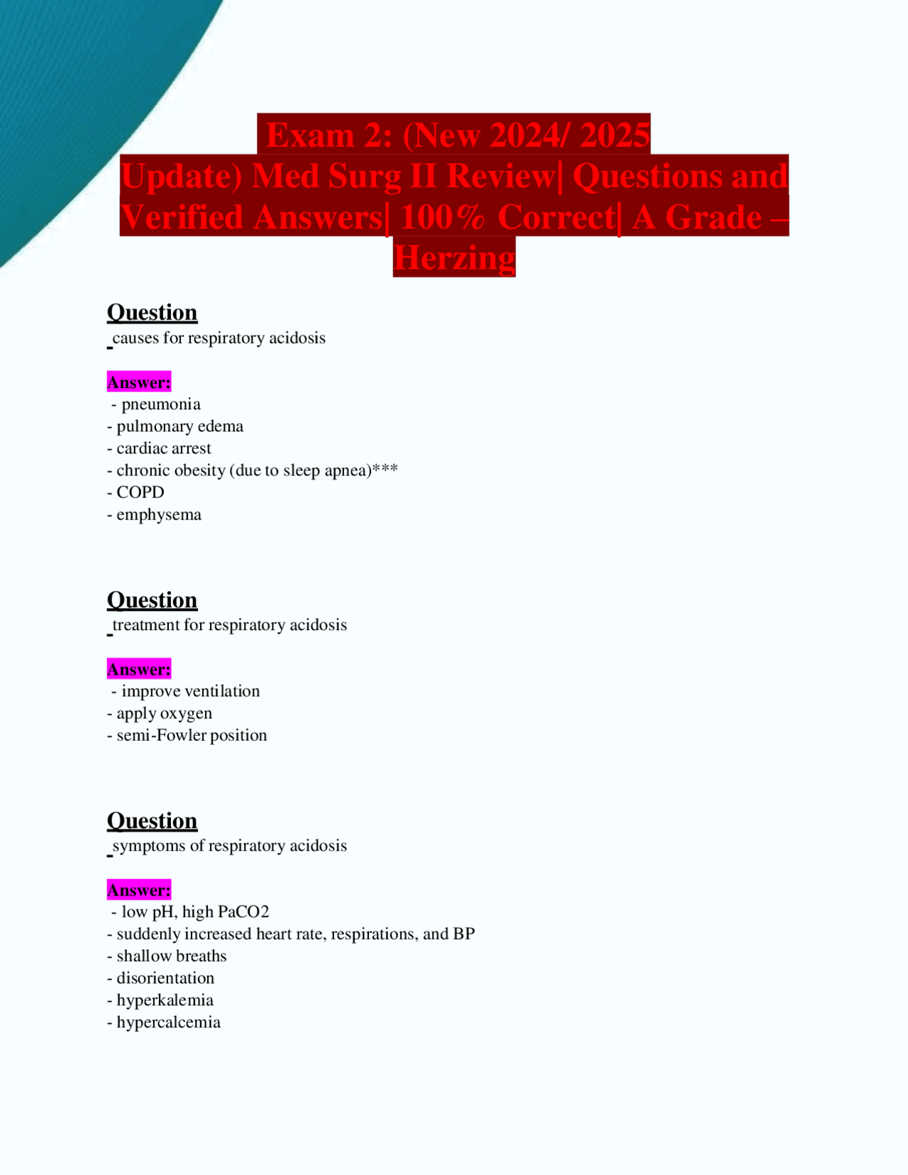 Exam 2: (New 2024/ 2025 Update) Med Surg II Review| Questions and ...