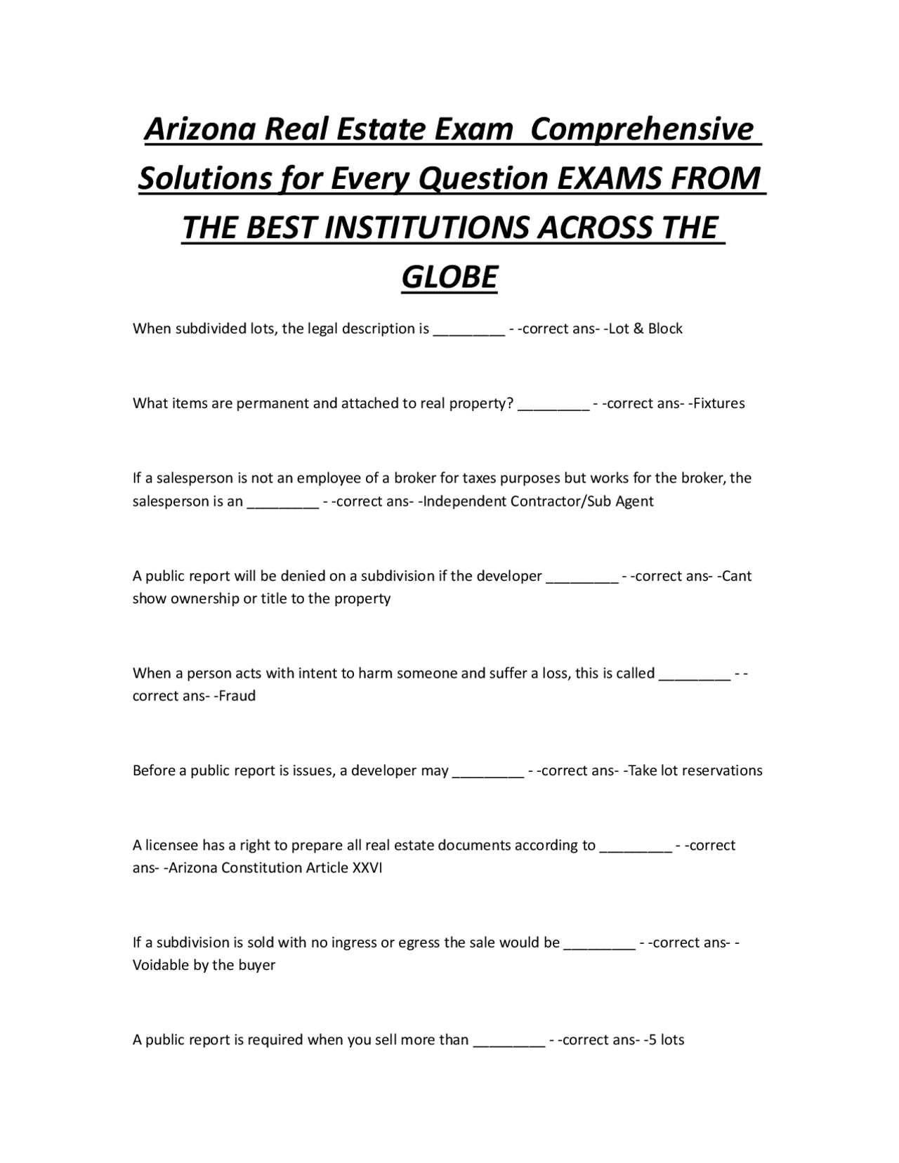 Arizona Real Estate Exam Comprehensive Solutions for Every Question